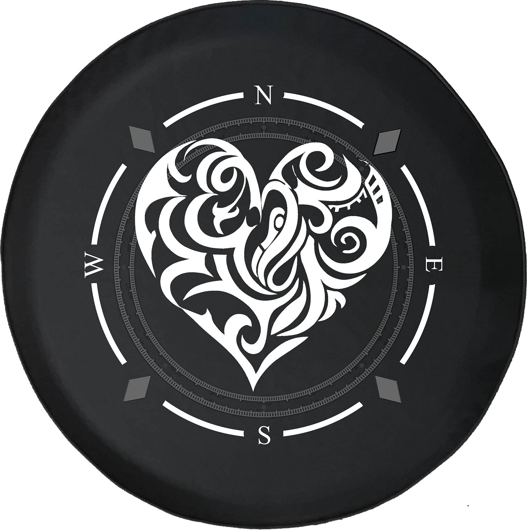 American Flag Spare Tire Cover with Compass & Heart Design - Universal Fit for SUV, Trailer, RV & Most Vehicles - Perfect for Road Trips & Outdoor Adventures
