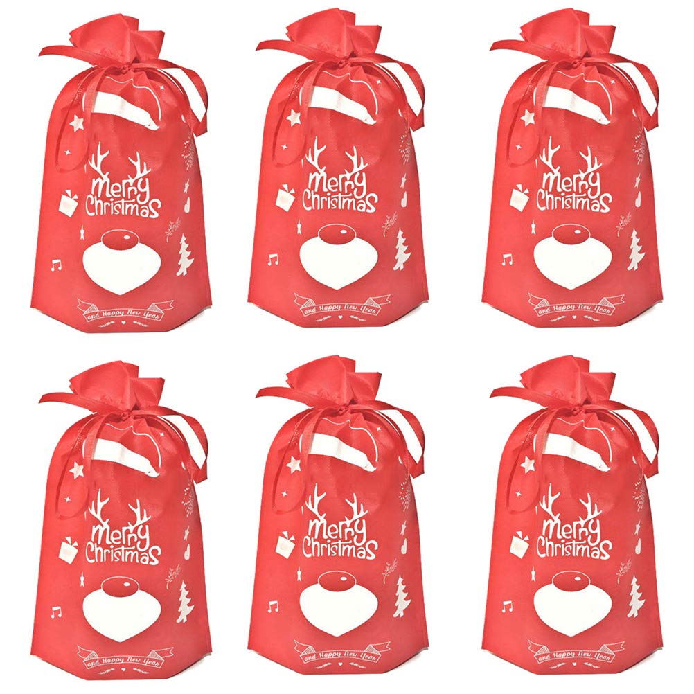 Balacoo 10-Piece Christmas Drawstring Gift Bags Set - Eco-Friendly Nonwoven Fabric Candy Treat Bags for Holiday Party Favors (Red) - Perfect for Christmas Gifts, Stocking Stuffers & Classroom Exchange