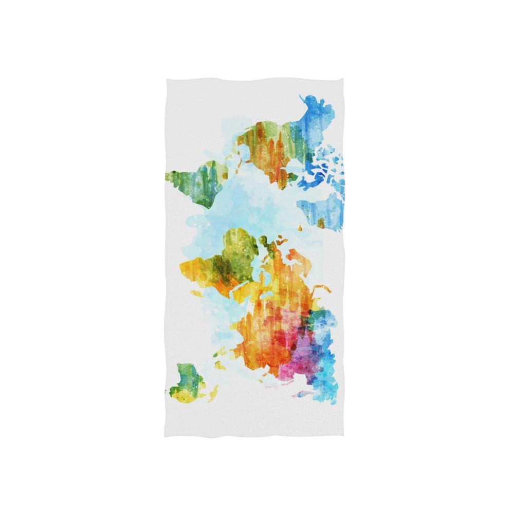 Watercolor World Map Hand Towel - Ultra Soft Bathroom & Face Towel for Gym, Spa, Travel | Absorbent Quick-Dry Bath Towel for Home Decor & Guest Use