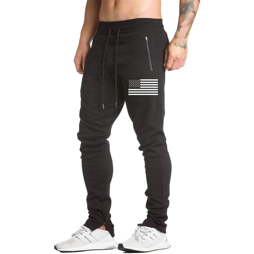 Men's American Flag Jogger Pants - Comfortable Gym Workout & Running Sweatpants for Casual Wear & Sports Activities