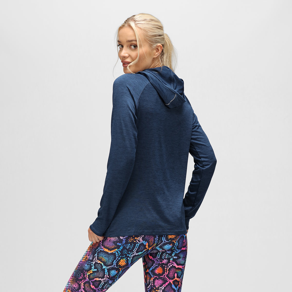 Women's Navy Blue Cowl Neck Hoodie - Soft Fleece Pullover Sweatshirt for Casual Wear & Winter Layering