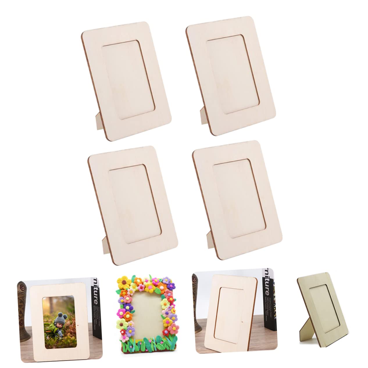 HAPINARY 8 Pcs Unfinished Wooden Photo Frames - DIY Painting Craft Kit for Tabletop Display, Home Decor, and Gift Making
