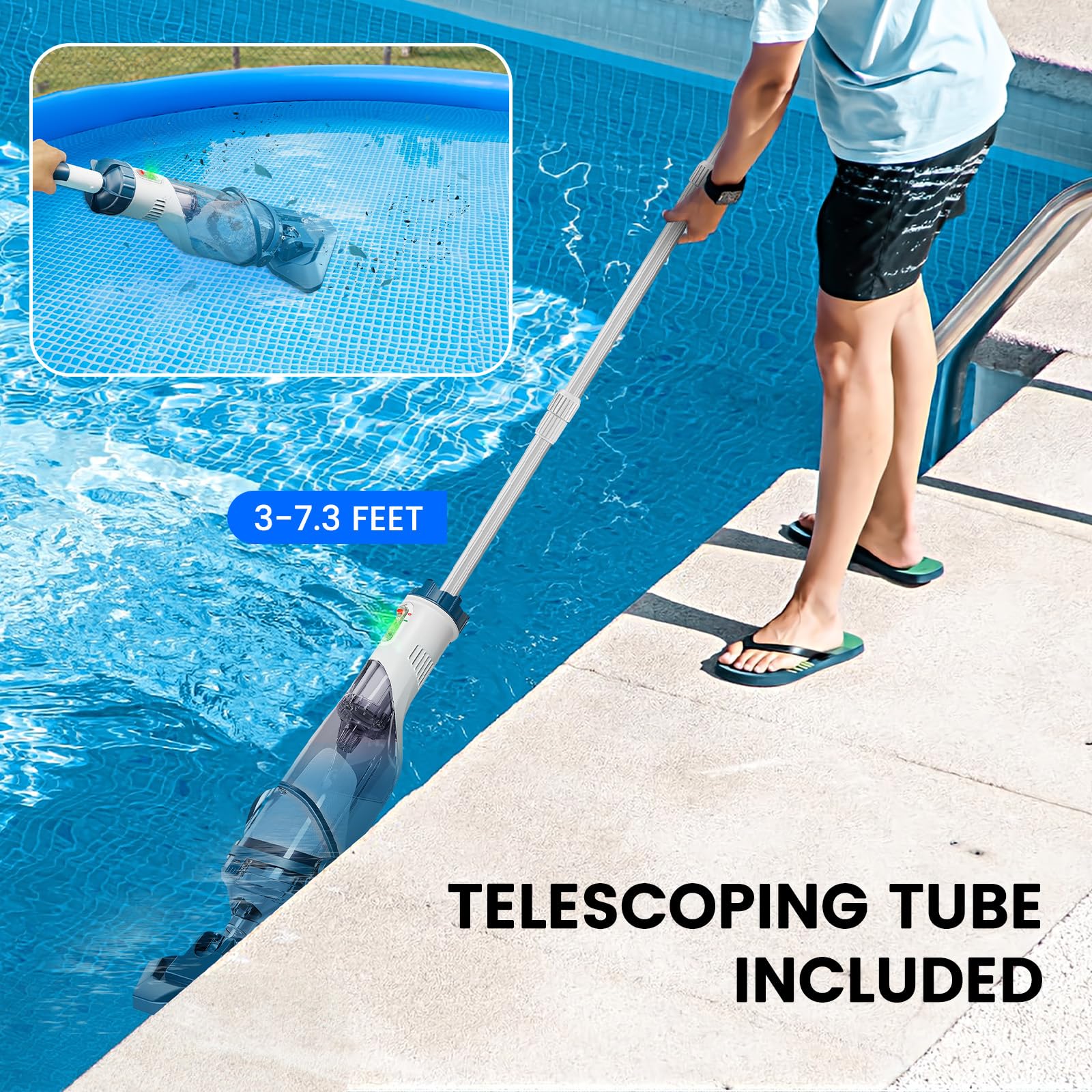 2024 Upgraded Rechargeable Cordless Pool Vacuum - Powerful 18.5 GPM Suction, 60-Min Runtime for Efficient Leaf & Debris Removal | Perfect for Above Ground & Inground Pools, Spas & Water Features | Easy Maintenance & Quick Cleanup