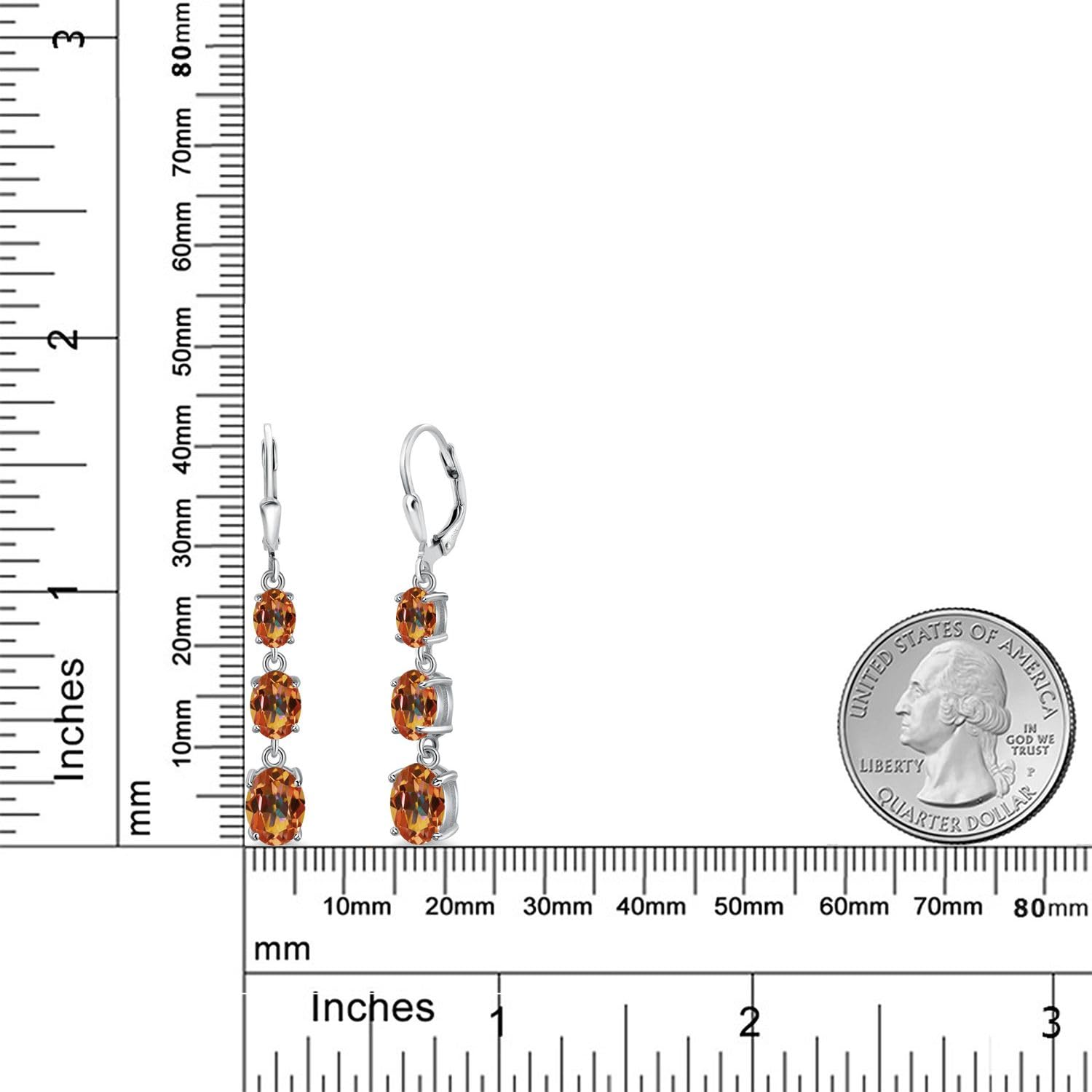 Gem Stone King 3-Stone Leverback Drop Dangle Earrings for Women - 925 Sterling Silver Birthstone Jewelry | Oval 8x6mm, 7x5mm & 6x4mm Gemstones | Elegant Gift for Mom, Wife, Her | Perfect for Weddings, Anniversaries & Special Occasions