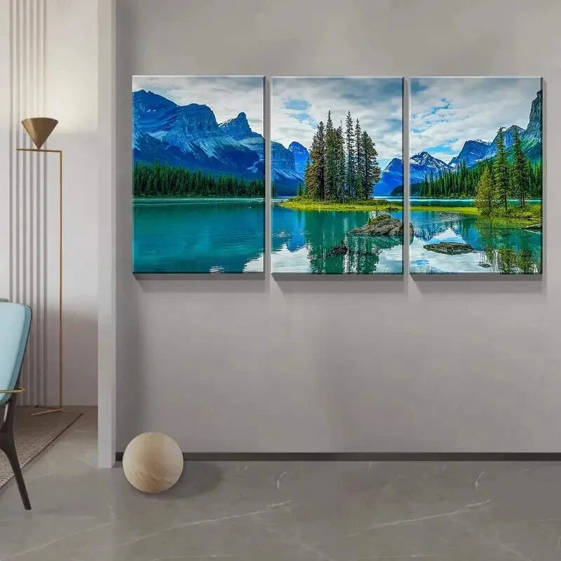 3-Piece Turquoise Lake Landscape Metal Wall Art - Ready to Hang, Modern Home Decor for Living Room, Bedroom & Office