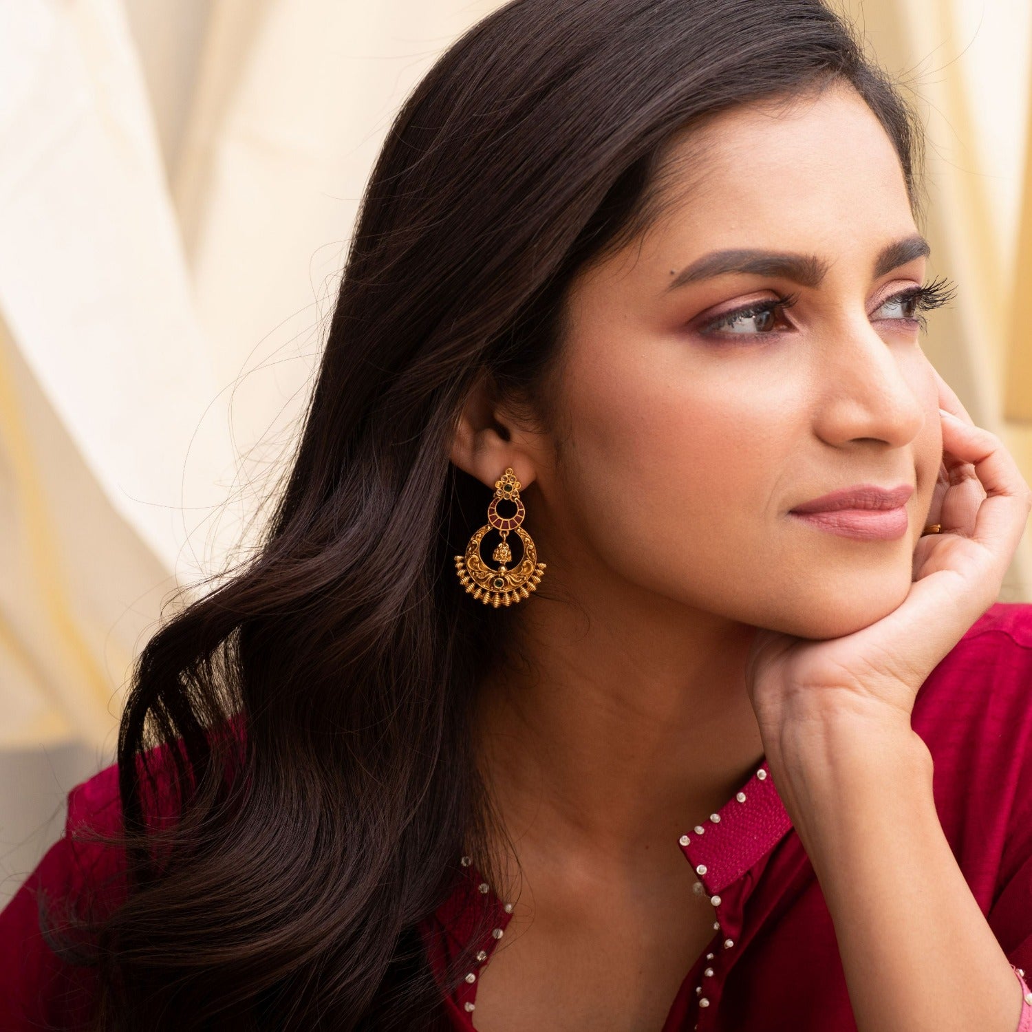 Vintage Two-Layered Antique Chandbali Earrings for Women - Traditional Indian Jewelry for Weddings, Parties & Festive Occasions