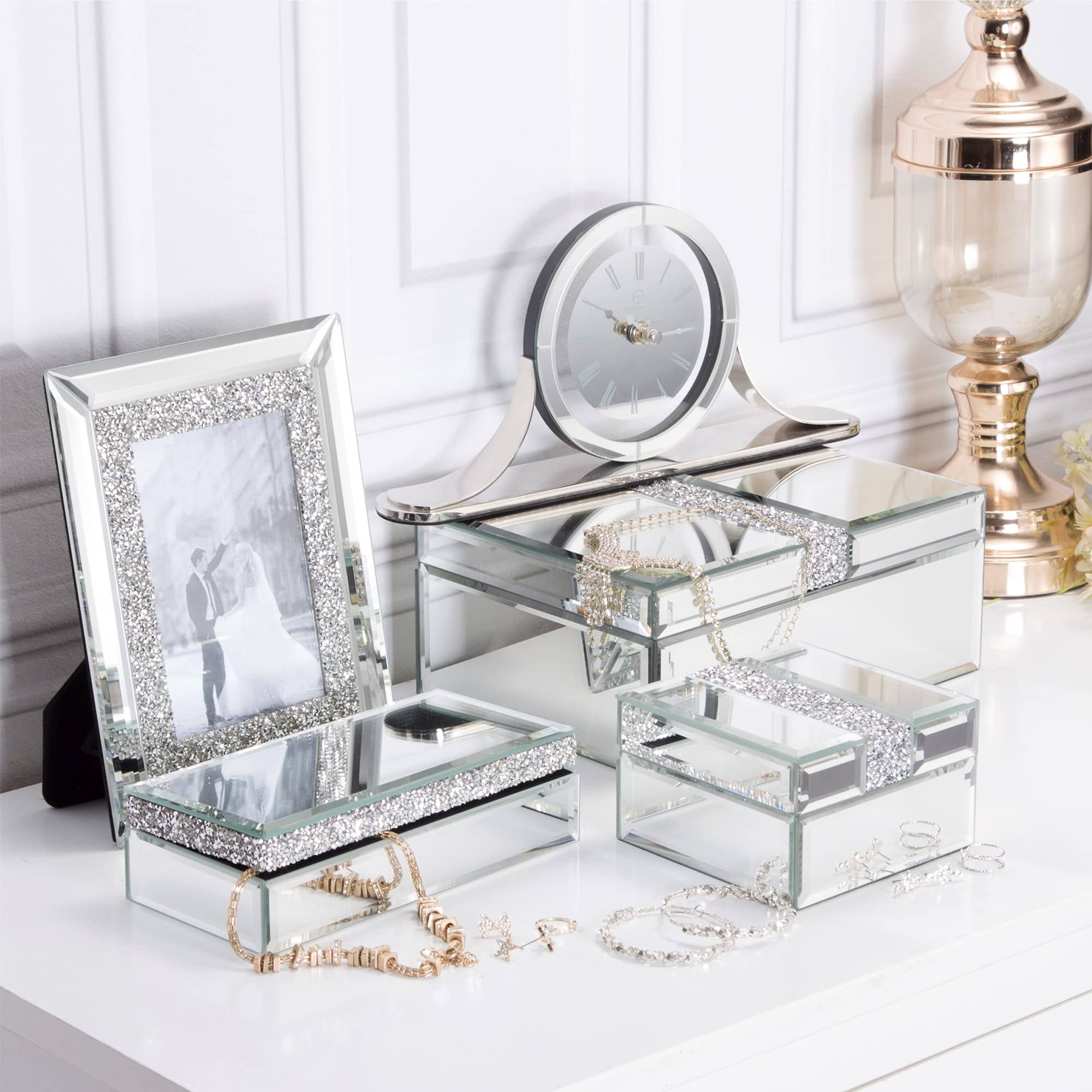 Elegant Small Glass Jewelry Box with Diamante Accents - Decorative Keepsake Storage Organizer for Women & Girls - Perfect for Rings, Necklaces & Earrings - Luxurious Gift for Birthdays, Anniversaries & Special Occasions