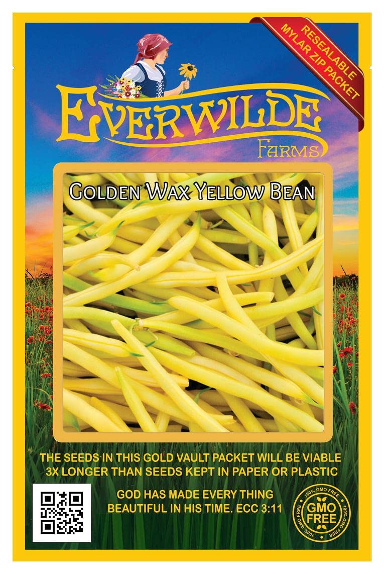 Everwilde Farms - 100 Golden Wax Yellow Bean Seeds - Non-GMO, Heirloom Vegetable Seeds for Planting - Gold Vault Jumbo Seed Packet - Perfect for Home Gardens, Raised Beds & Container Planting