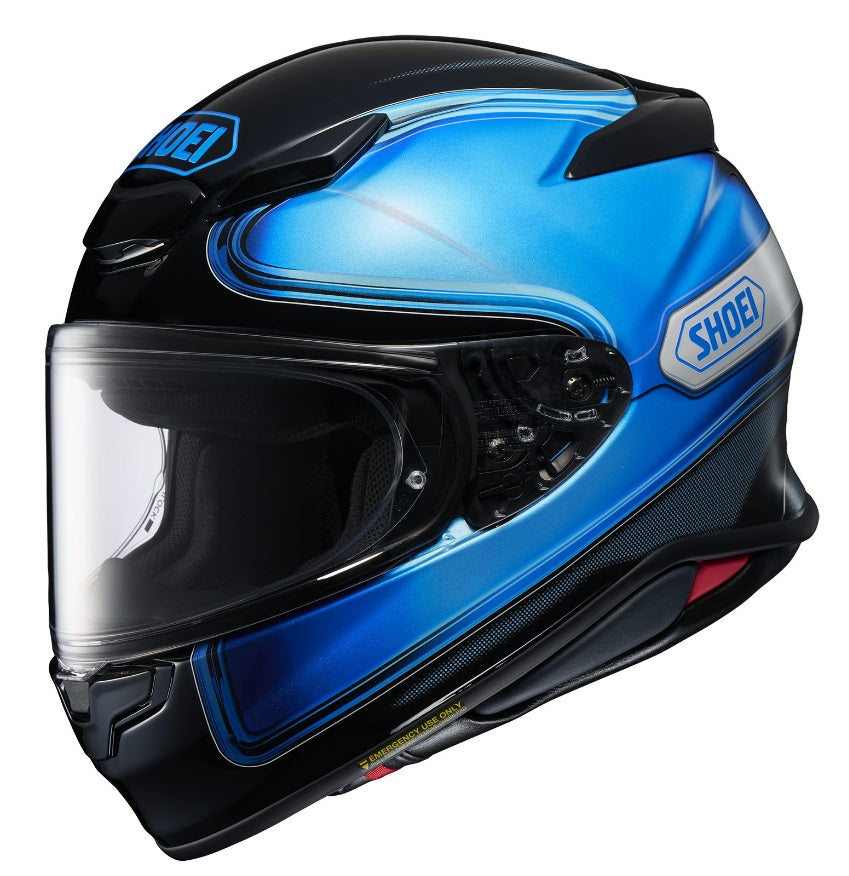 Shoei RF 1400 Full Face Motorcycle Helmet - Sheen Black/Blue - DOT & ECE Certified - Lightweight & Aerodynamic Design for Comfortable Riding - Perfect for Street Biking, Commuting & Long Distance Tours