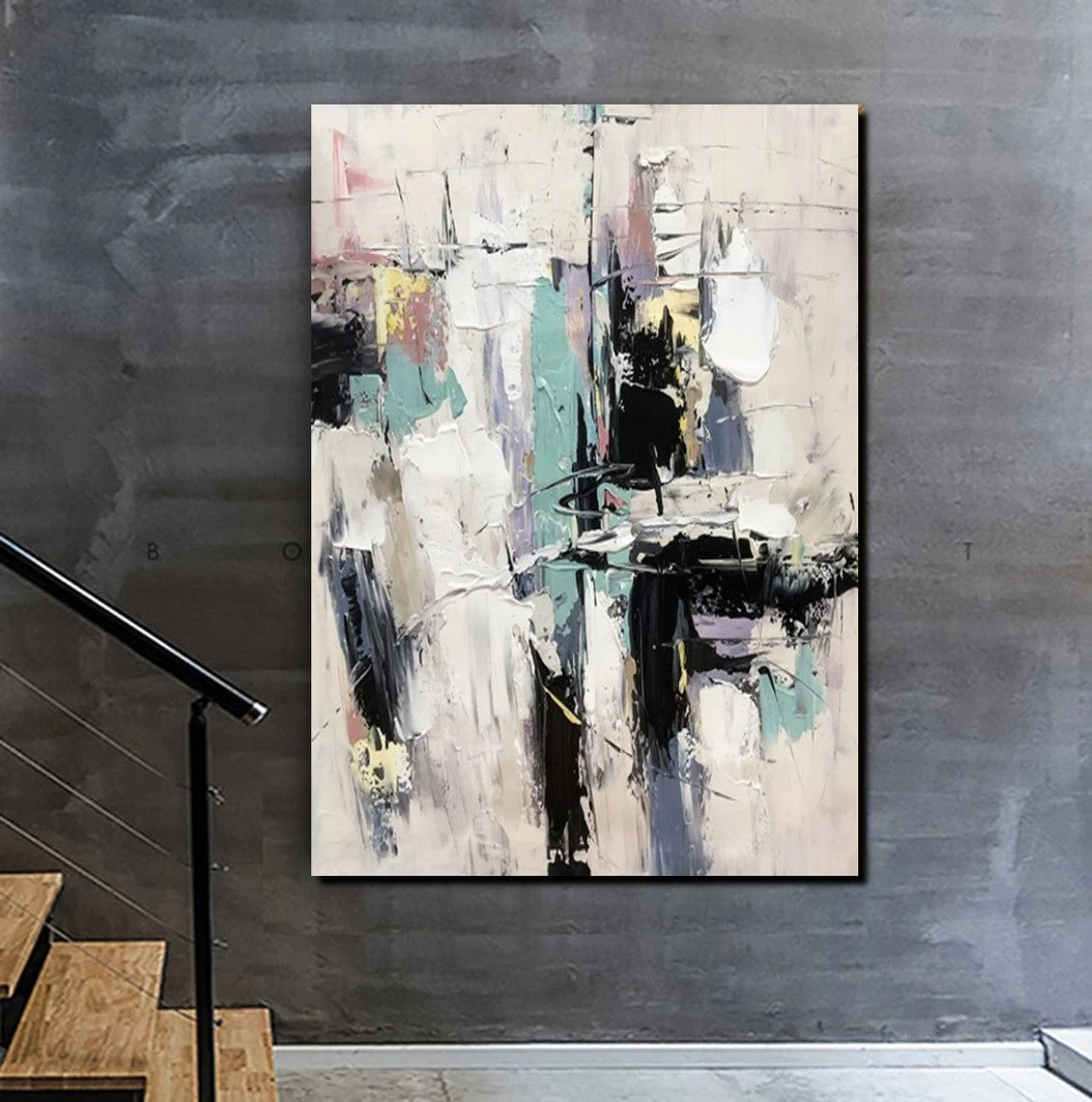 Contemporary Modern Abstract Art - Black & White Impasto Painting for Living Room | Palette Knife Wall Art Decor | Buy Online for Home & Office Decor