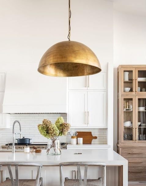 Vintage Hammered Brass Dome Pendant Light - 15