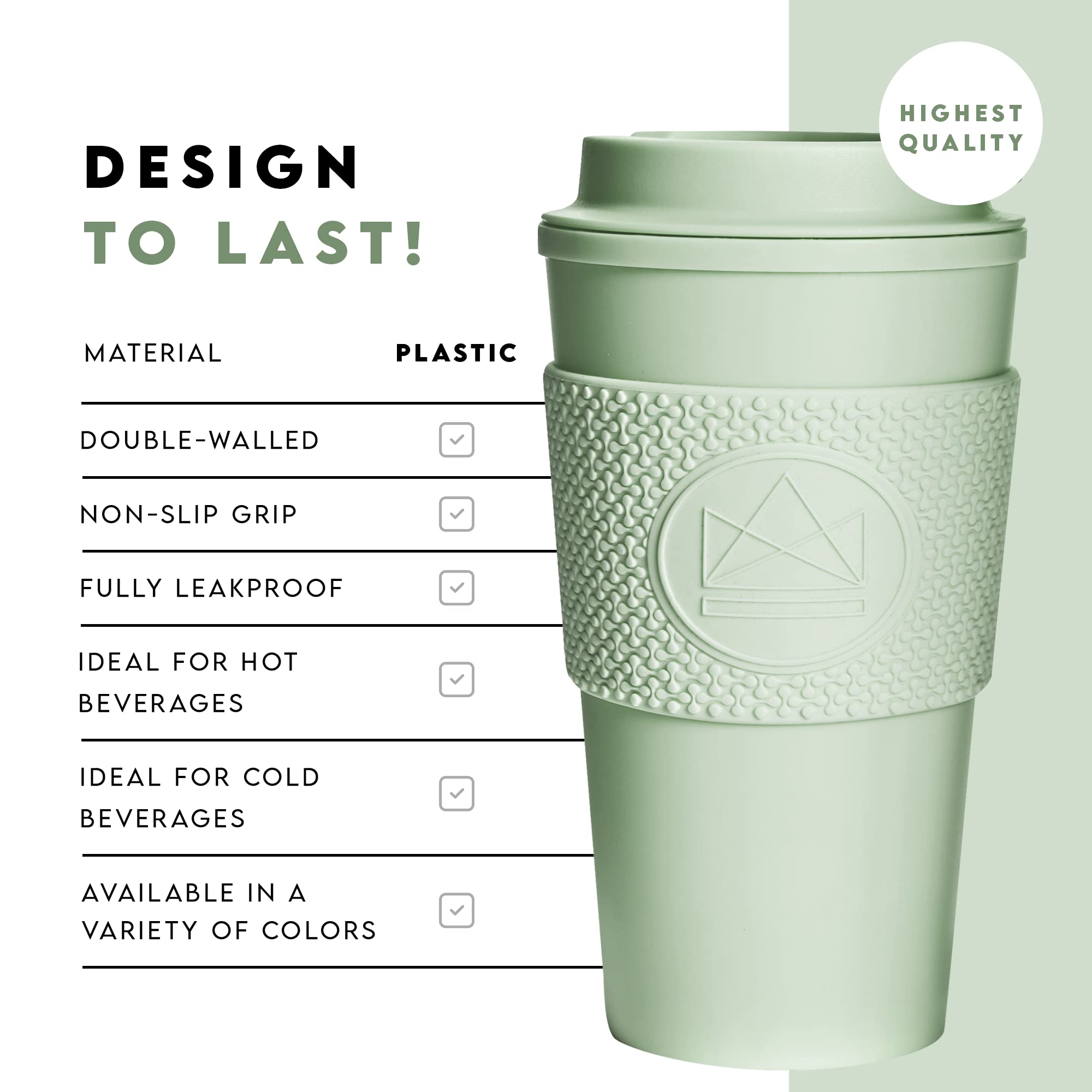 Double Wall Insulated Reusable Coffee Cups 16oz - BPA Free, Leak Proof, Hot & Cold Beverage Travel Mug - Perfect for Office, Commute, Camping & Outdoor Activities (Friday Feeling Design)