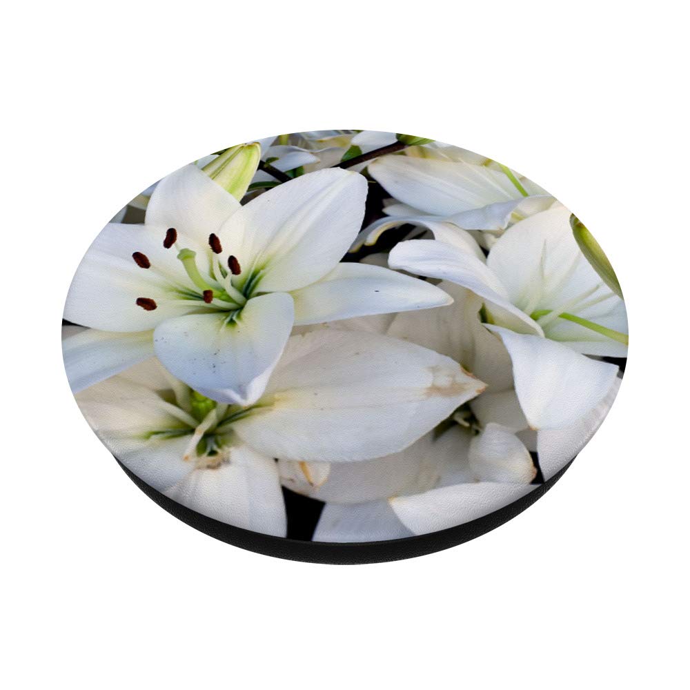 White Lilies PopSockets Phone Grip & Stand - Expandable Phone Holder for iPhone, Samsung, Tablets - Perfect for Work, Travel & Selfies