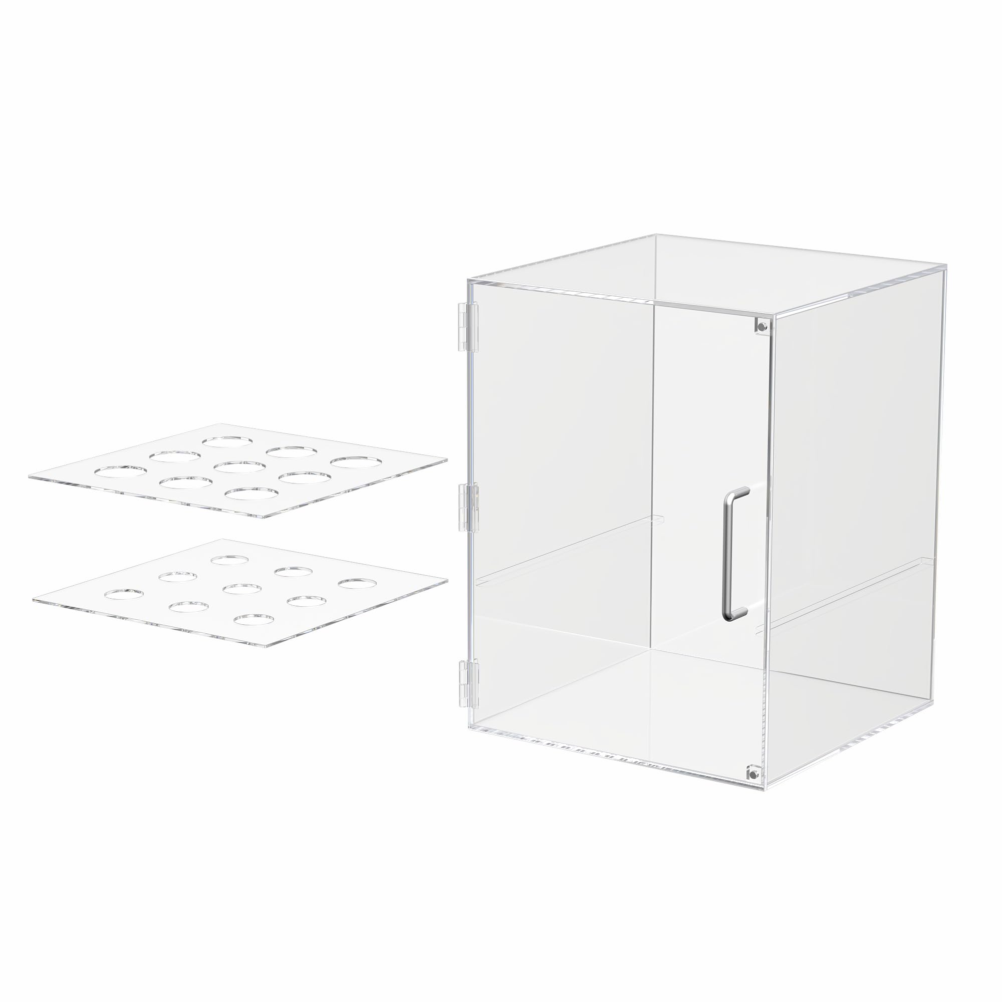 Clear Acrylic Enclosed Ice Cream Cone Display Cabinet - 9 Hole Storage for Sugar/Waffle Cones with Silver Handle & Door Closure - Perfect for Ice Cream Shops, Bakeries & Dessert Displays