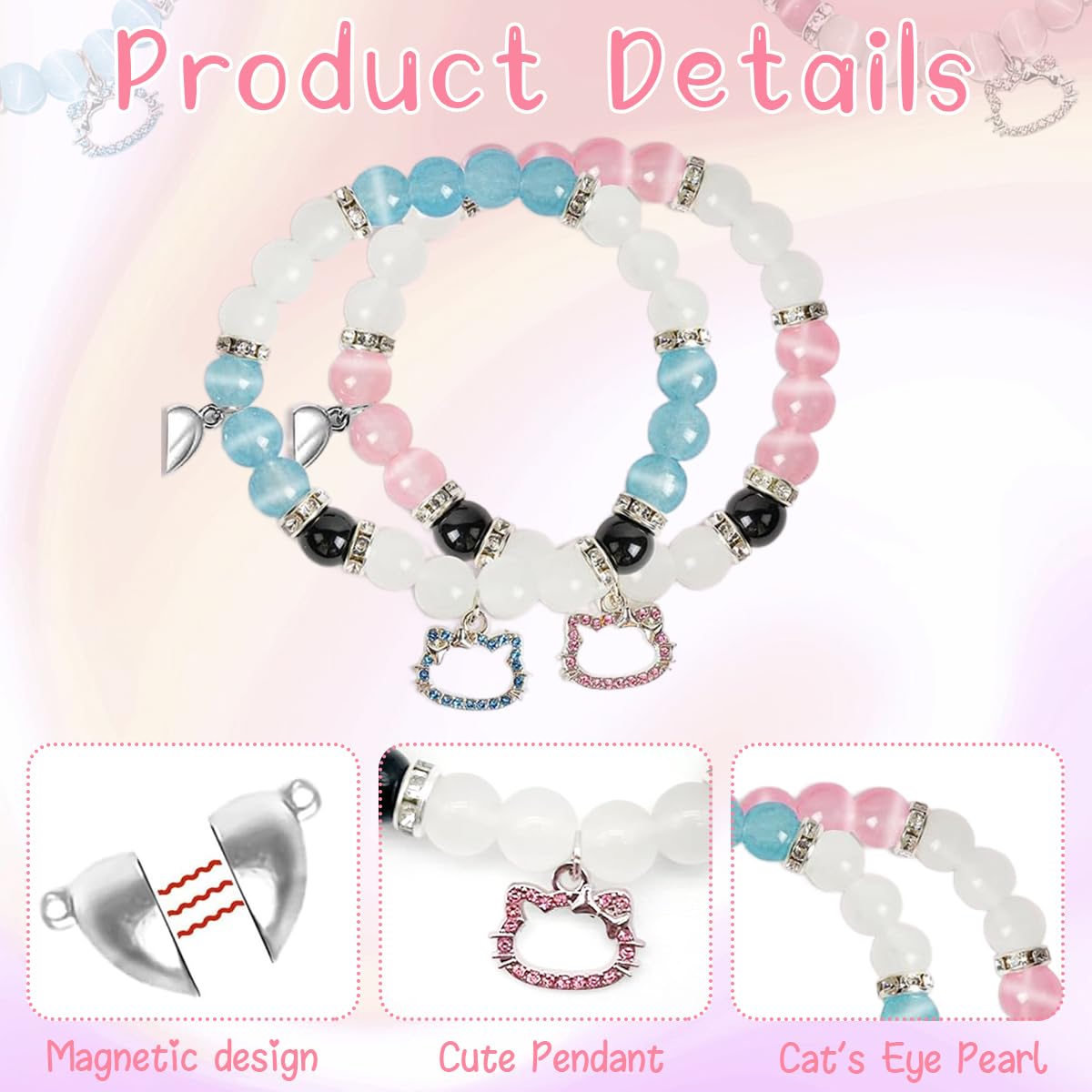 SANNIDHI® Matching Couple Bracelets for Women & Men - Spiderman Pendant Opal Bead Bracelet, Hello Kitty Friendship Bracelet, Magnetic Heart BFF Bracelet - Best Gifts for Girlfriend, Wife, Sisters & Kids (Perfect for Anniversaries, Birthdays & Valentine's Day)