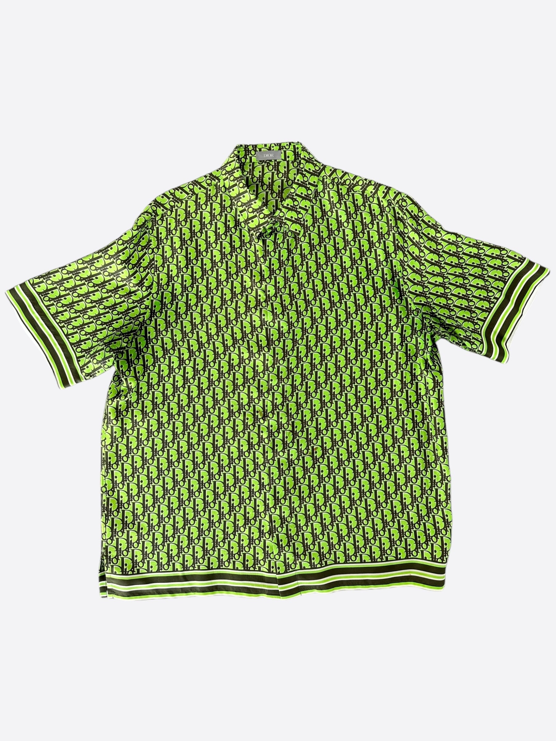Dior Green & Black Oblique Silk Button Up Shirt for Men - Luxury Designer Dress Shirt for Business, Party & Formal Occasions