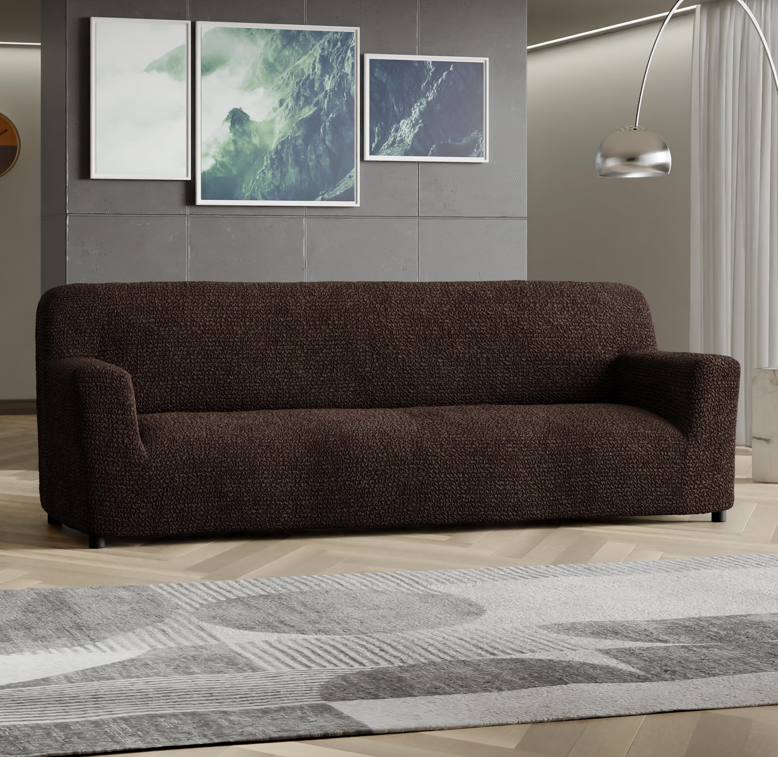 PAULATO BY GA.I.CO. Stretch Sofa Slipcover - 1-Piece Washable Couch Cover with Soft Microfiber Fabric - Form-Fitting Pet-Friendly Furniture Protector in Dark Brown | Perfect for Living Room, Family Room & Pet Owners