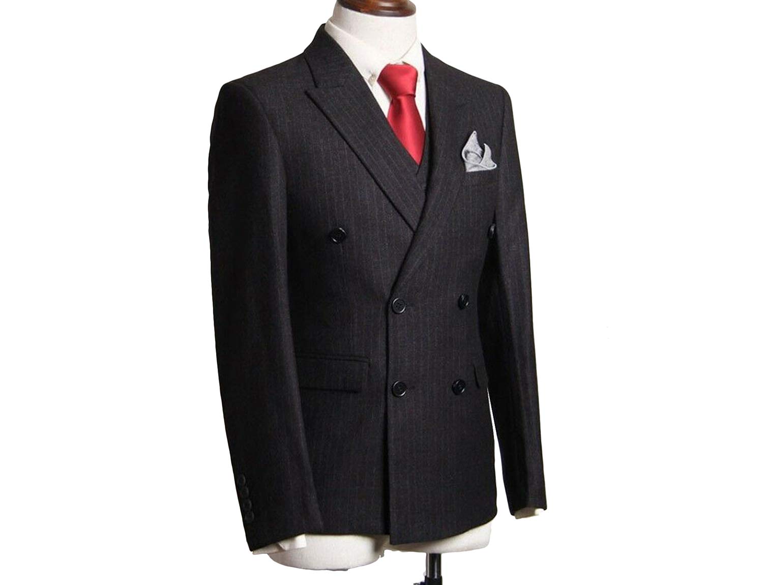 Men's Slim Fit Pinstripe 3-Piece Suit Set - Double Breasted Jacket, Pants & Vest | Formal Business Attire, Wedding & Special Occasions