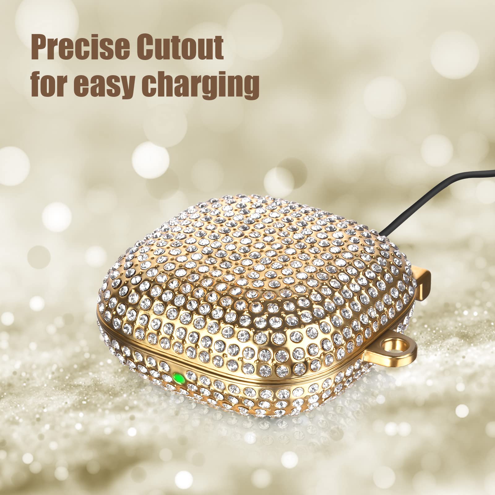 Sparkling Crystal PC Case for Women & Girls - Stylish Protective Cover for Laptops & Desktops | Cute Apple Earbuds Case with Keychain in Gold | Perfect for School, Office & Travel Accessories