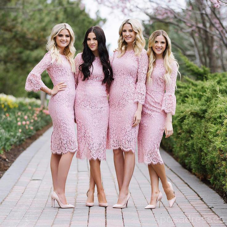 Elegant Long Sleeve Pink Lace Mermaid Bridesmaid Dress - WG257 | Affordable Formal Gowns for Weddings, Parties & Special Occasions