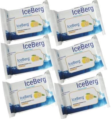 Premium ICE BERG Moisturizing Refreshing Lemon Facial Wet Wipes - 150 Count (Pack of 6) | Gentle Cleansing, Makeup Removal & On-the-Go Refreshment for Travel, Gym & Daily Skincare