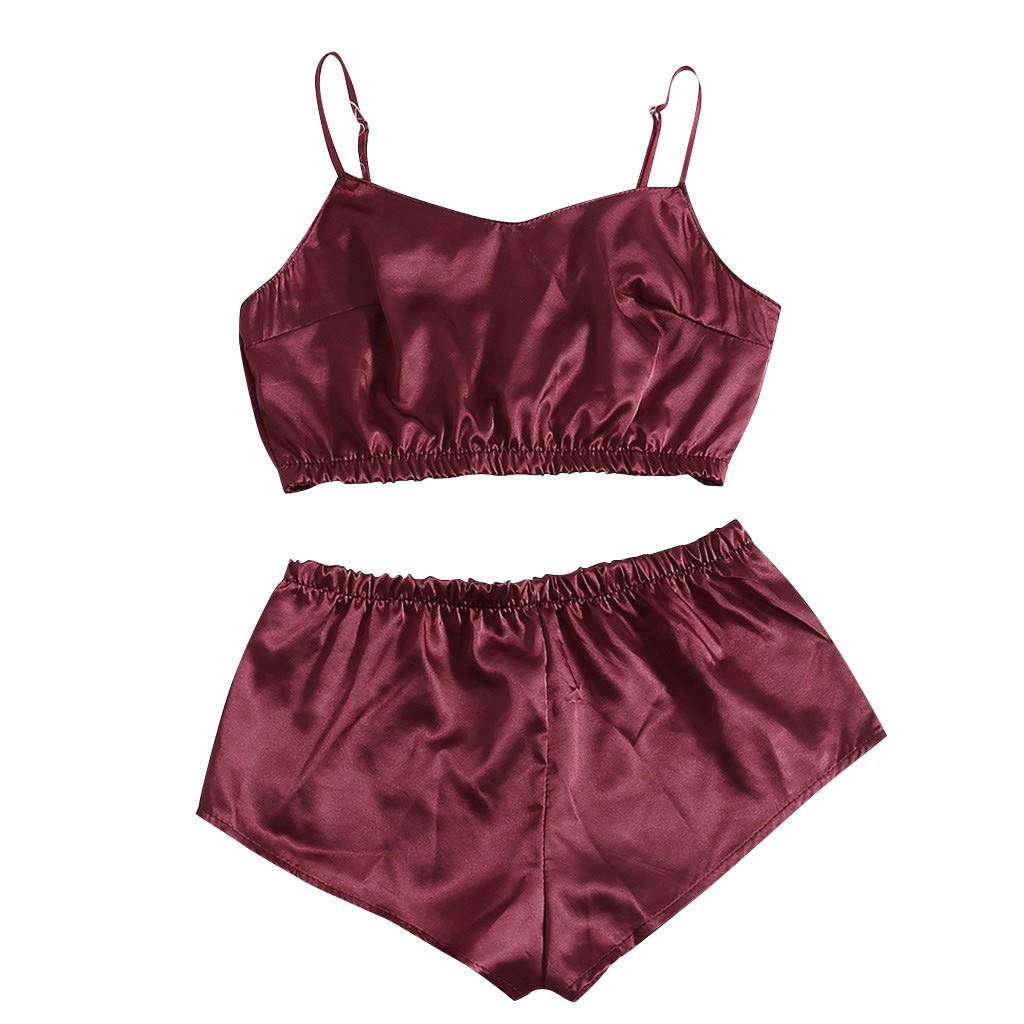 Sexy Women's Lace Trim Sleeveless Cami Pajama Set with Shorts - Comfortable Sleepwear & Lounge Wear for Bedtime, Vacation, and Romantic Nights