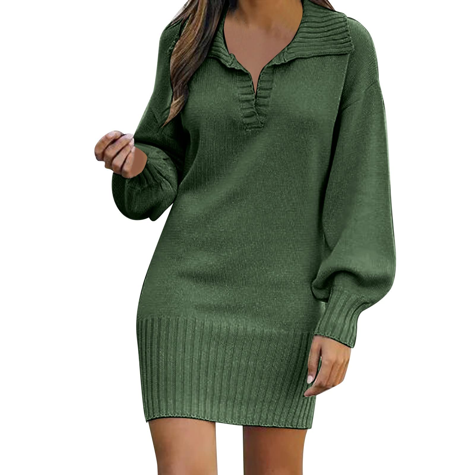 Exhloag Women's Casual Knit Jumper Dress - Oversized Long Sleeve Solid Color Loose Sweater Dress for Autumn Winter | Medium Length Fashionable Knitted Dress for Daily Wear, Office, Dating & Holiday Outfits