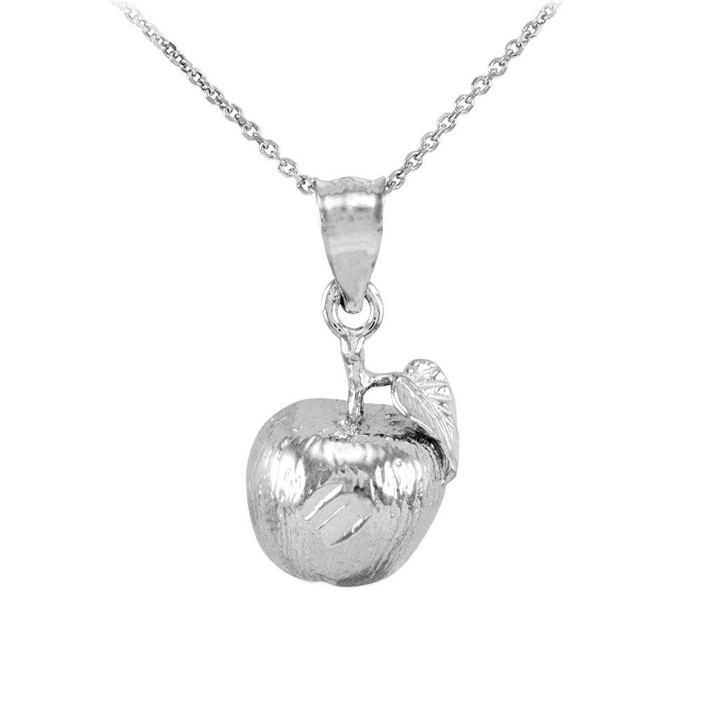 925 Sterling Silver Leaf & Fruit Charm High Polish Apple Pendant Necklace for Women - Elegant Jewelry Gift for Birthday, Anniversary & Everyday Wear