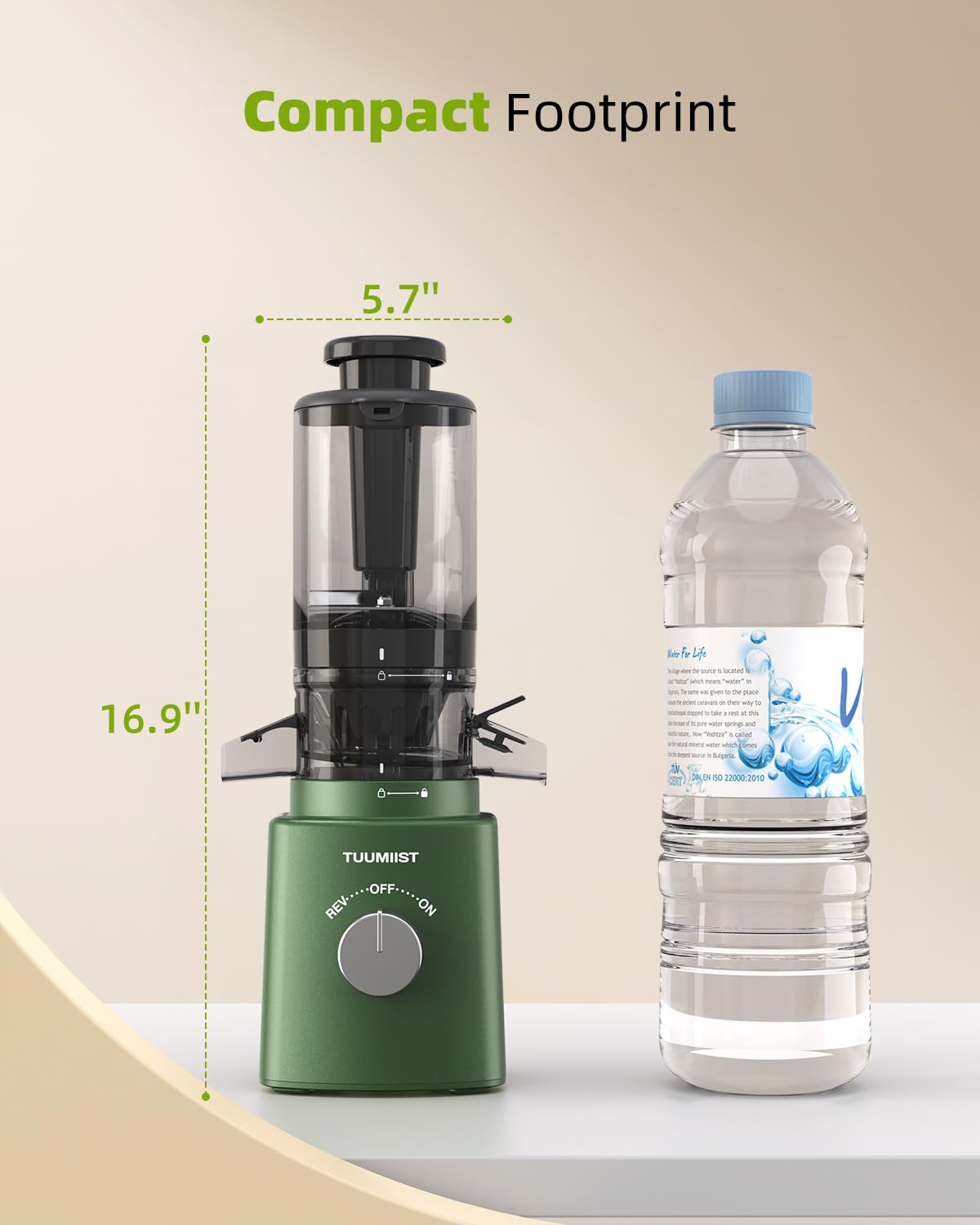 Premium Cold Press Slow Masticating Juicer with 8 BPA-Free Juice Bottles - Quiet Motor for Fruits & Vegetables, 4.25