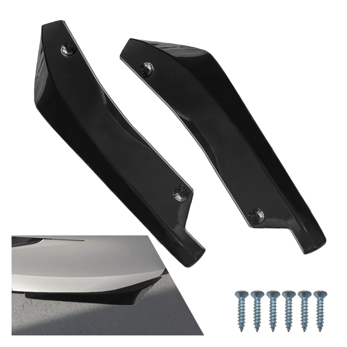 2PCS Universal Black Car Rear Bumper Diffuser Spoiler Lip Splitter Canard with Side Fin Fenders Skirt Protector for Exterior Decoration and Aerodynamic Enhancement