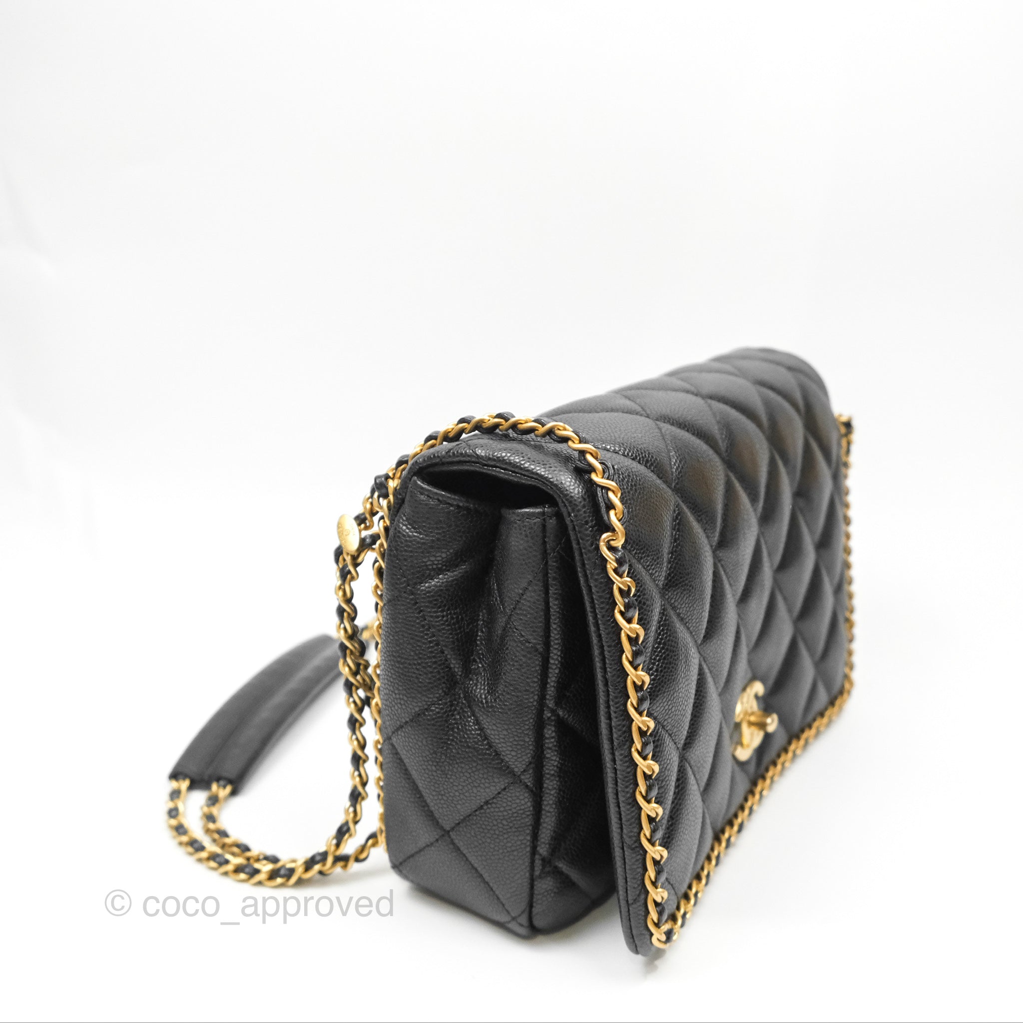 Chanel Chain Around Flap Bag Black Caviar Leather with Aged Gold Hardware - Luxury Crossbody Bag for Women, Perfect for Evening Parties & Special Occasions