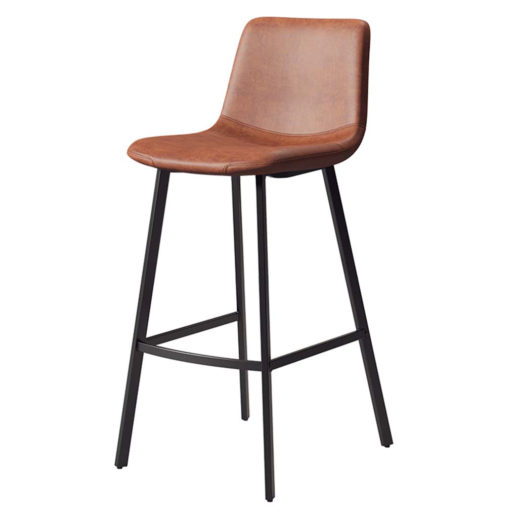 Wrought Iron Bar Stools with Back & Footrest - Leather Cushioned Pub Stools for Kitchen Counter, Coffee Shop & Cafe - Durable Dining Chairs for Home & Commercial Use