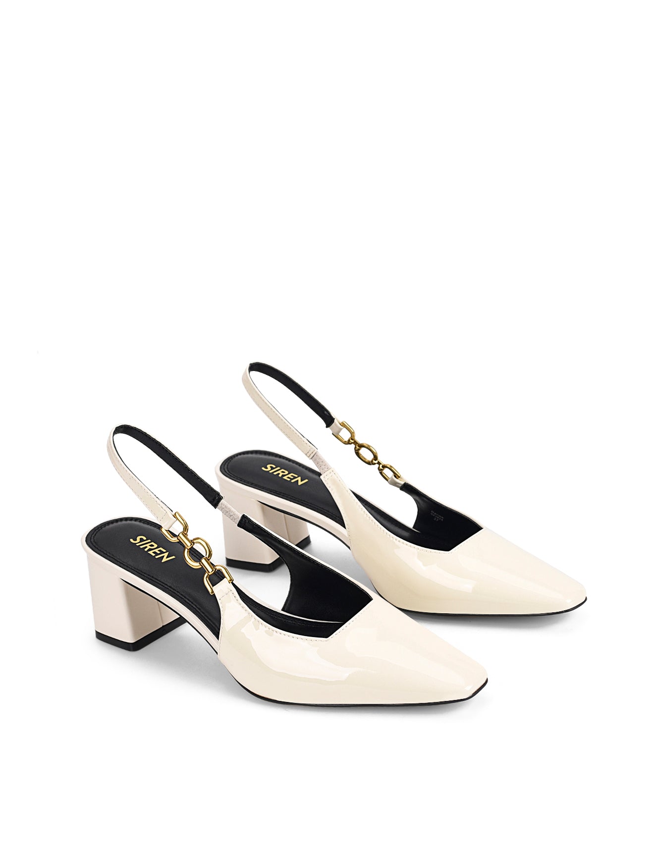 Renee Women's Slingback Block Heel Sandals - Chalk White Patent Leather Dress Shoes for Wedding, Party & Office Wear