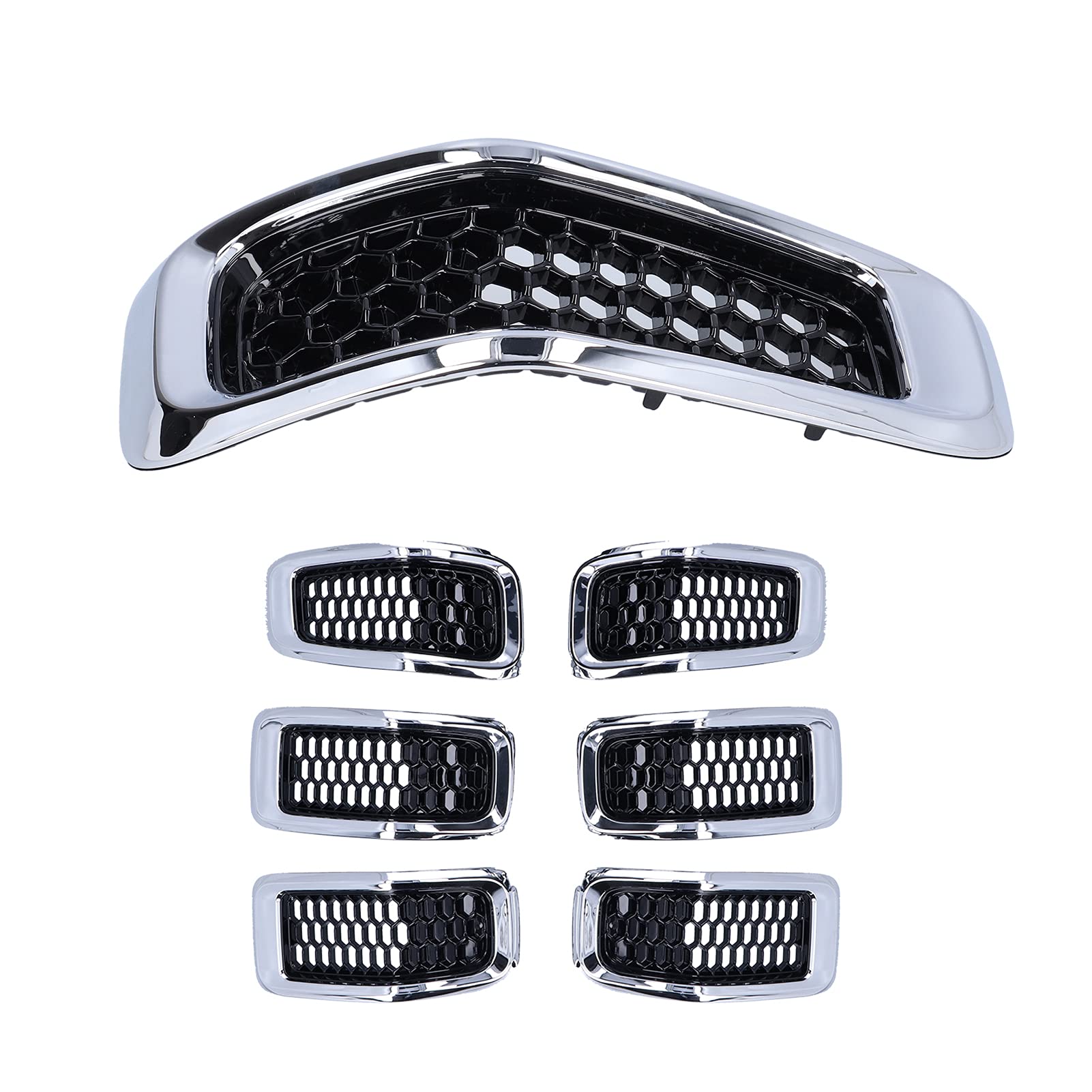 7-Piece ABS Front Grille Insert with Chrome Frame - Compatible with Jeep Cherokee 2014-2018 | Durable Grill Guard Trim Accessory for Off-Road Protection & Style Enhancement
