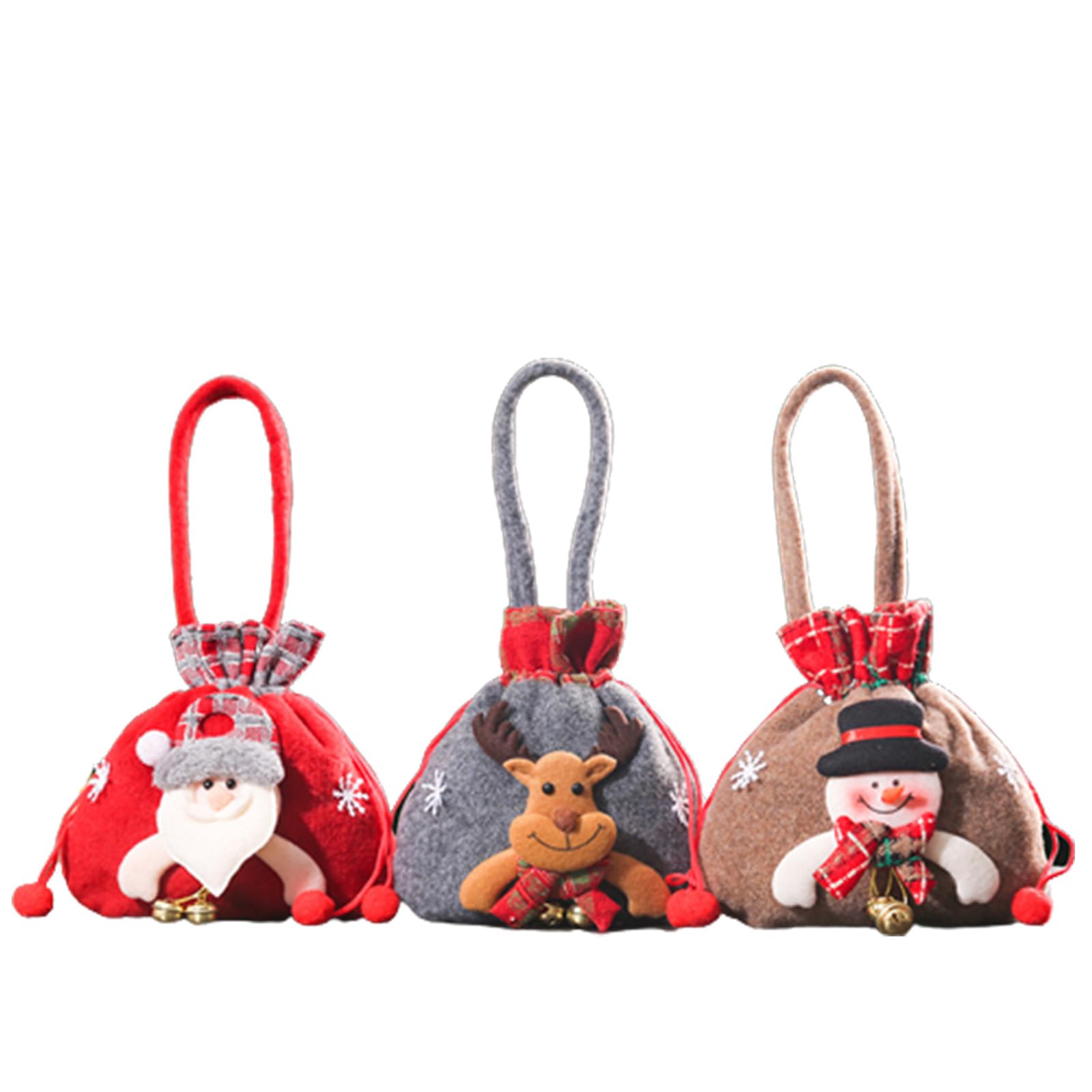 Christmas Knitted Doll Gift Bags with Drawstring - Santa Snowman Deer Doll Storage Pouch for Holiday Decorations & Candy (3pcs) - Perfect for Christmas Party Favors, Stocking Stuffers & Home Decor