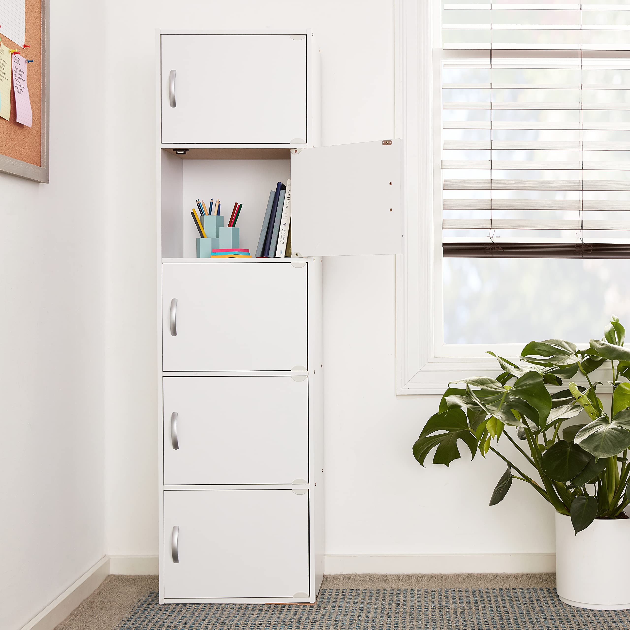 HODEDAH 5-Door White Bookcase - Modern Storage Cabinet for Home Office, Living Room & Bedroom Organization