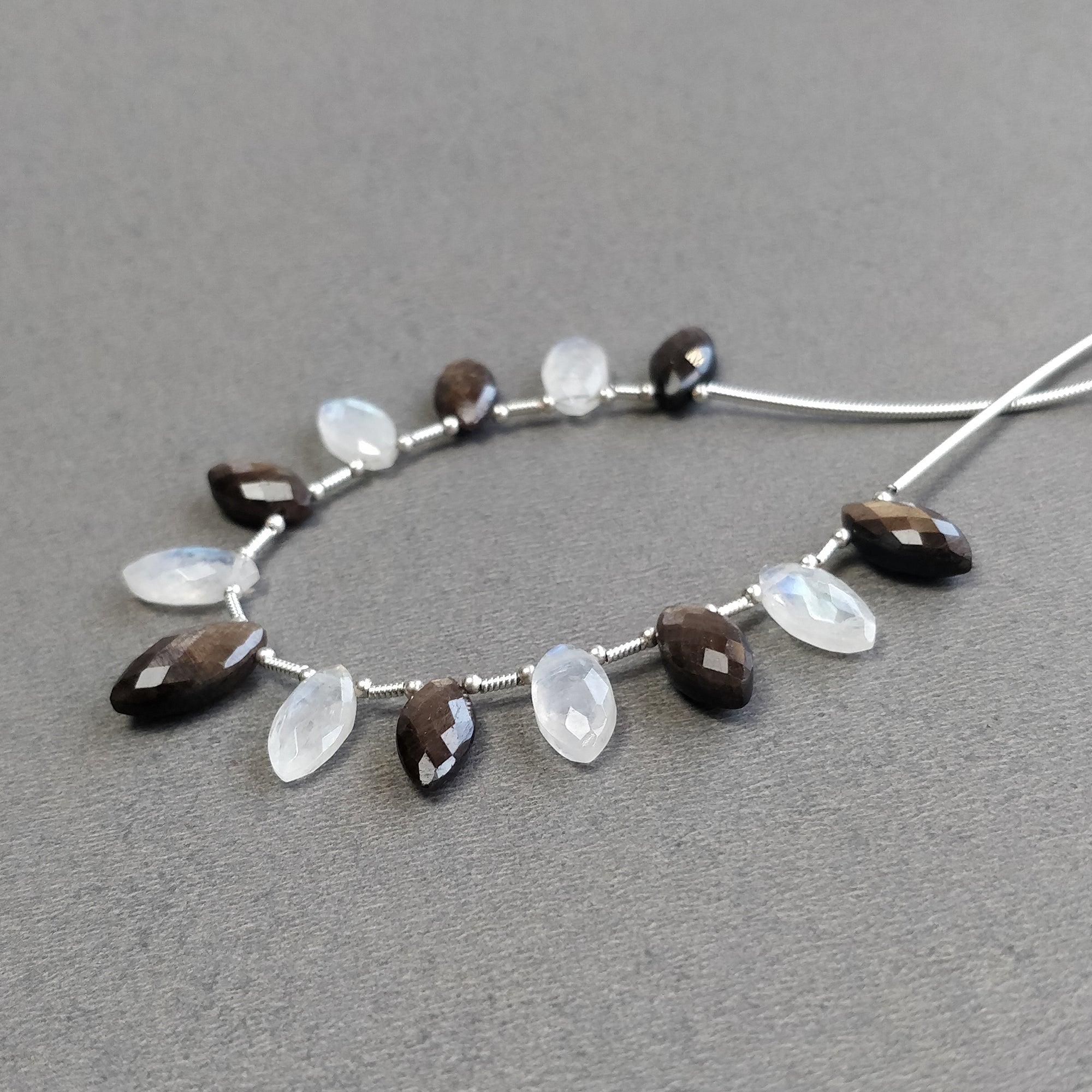 Natural Untreated Chocolate Sapphire & Rainbow Moonstone Marquise Faceted Loose Beads - Checker Cut Gemstones for Handmade Bracelets & Jewelry Making - Perfect for Boho, DIY Crafts & Gift Giving