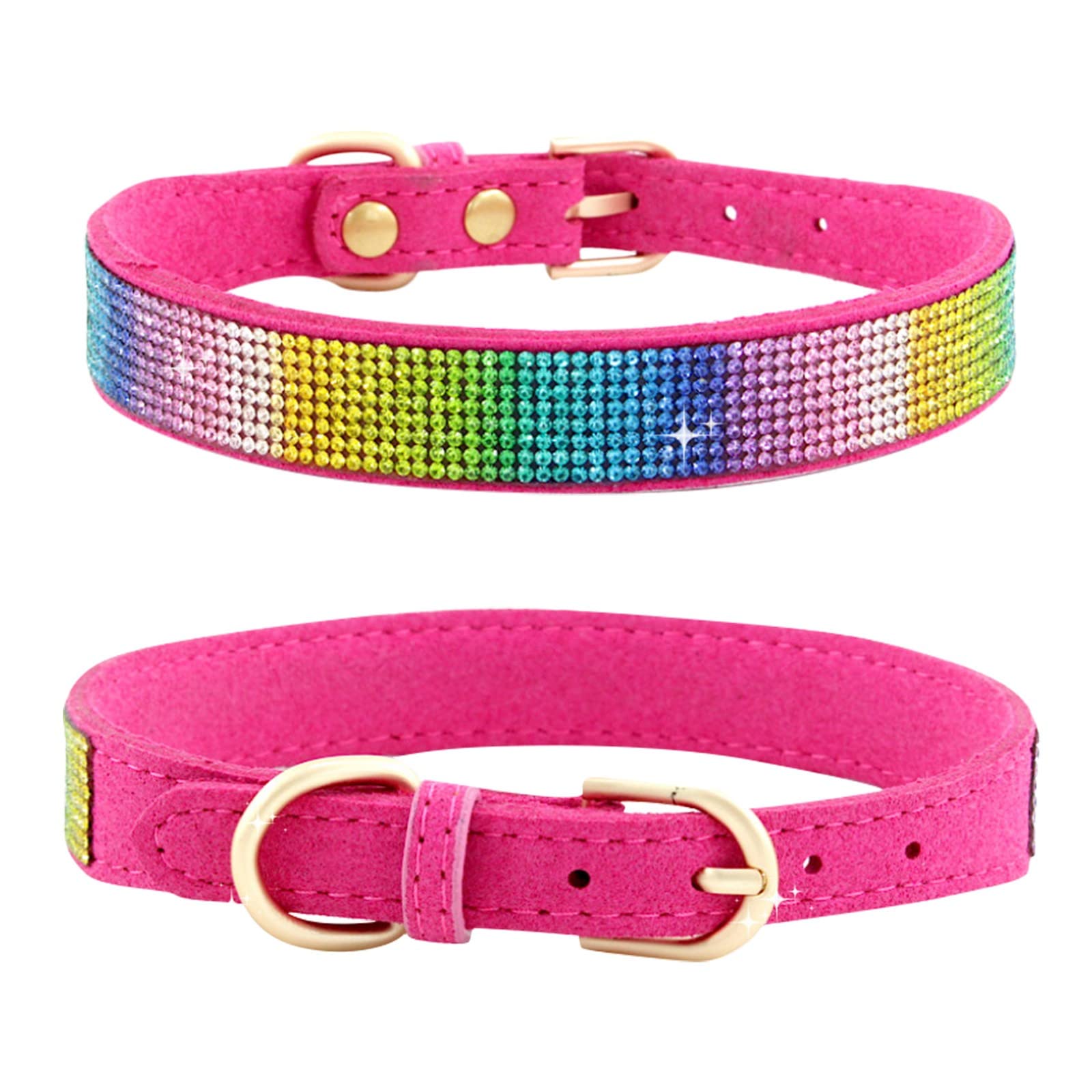 HEJANG Adjustable Rhinestone Pet Collar for Small Dogs & Cats - 3 Sizes, Personalized Color, Metal Buckle - Sparkling Bling Collar for Puppies & Kittens - Perfect as Pet Gift (Hot Pink, S) - Great for Daily Walks, Special Occasions & Photo Shoots