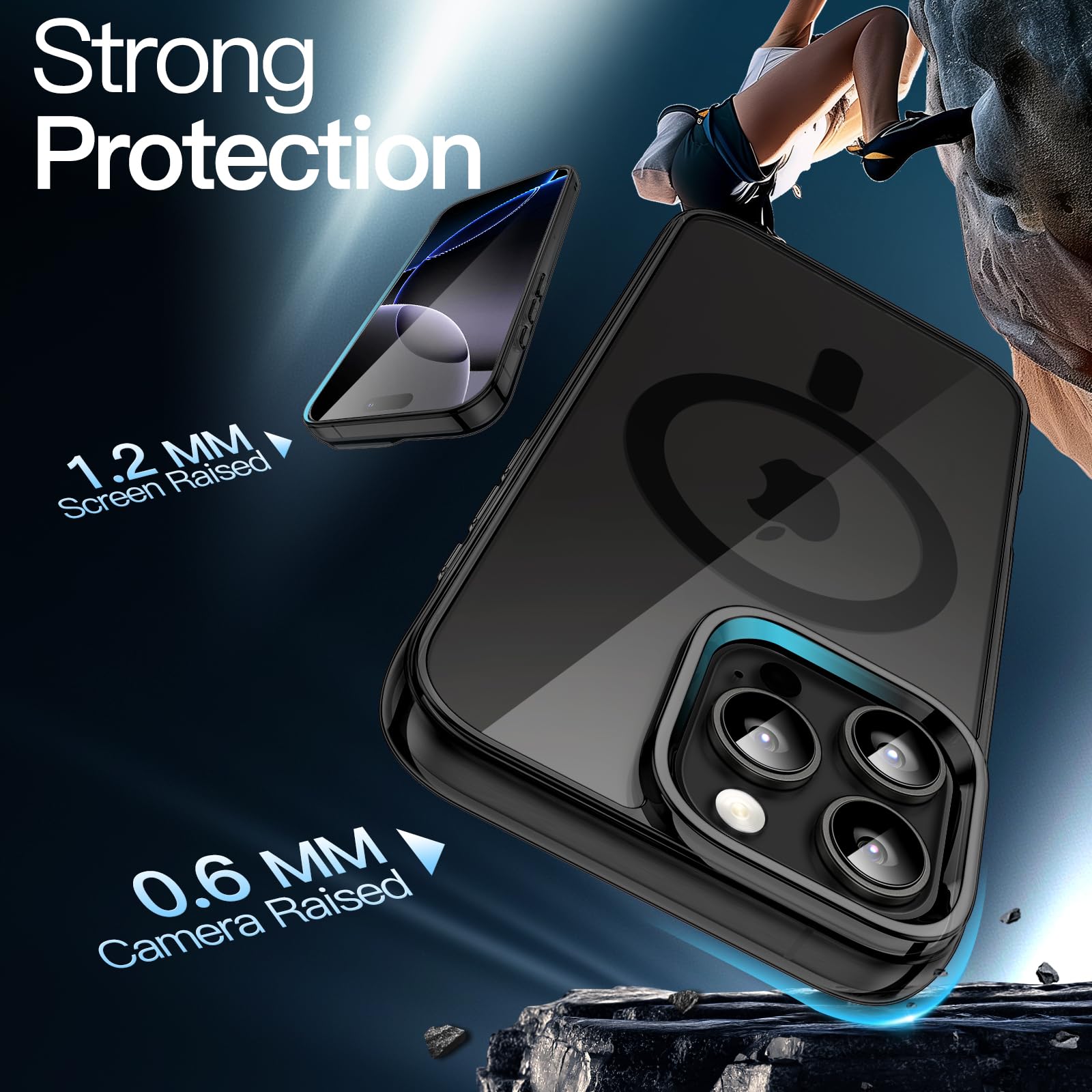 JETech Magnetic Case for iPhone 16 Pro 6.3-Inch | MagSafe Compatible | Shockproof & Anti-Scratch Clear Back Bumper Cover (Black) | Perfect for Daily Use, Outdoor Activities & Wireless Charging