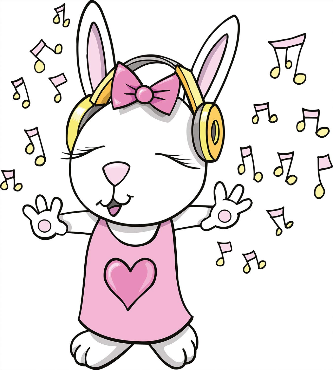 Ambesonne Bunny Duvet Cover Set - Rock Star Rabbit with Music Notes, Humor Heart Cartoon Design, 3 Piece Bedding Set with 2 Pillow Shams, California King, Pale Pink & Yellow - Perfect for Kids' Rooms & Themed Bedrooms