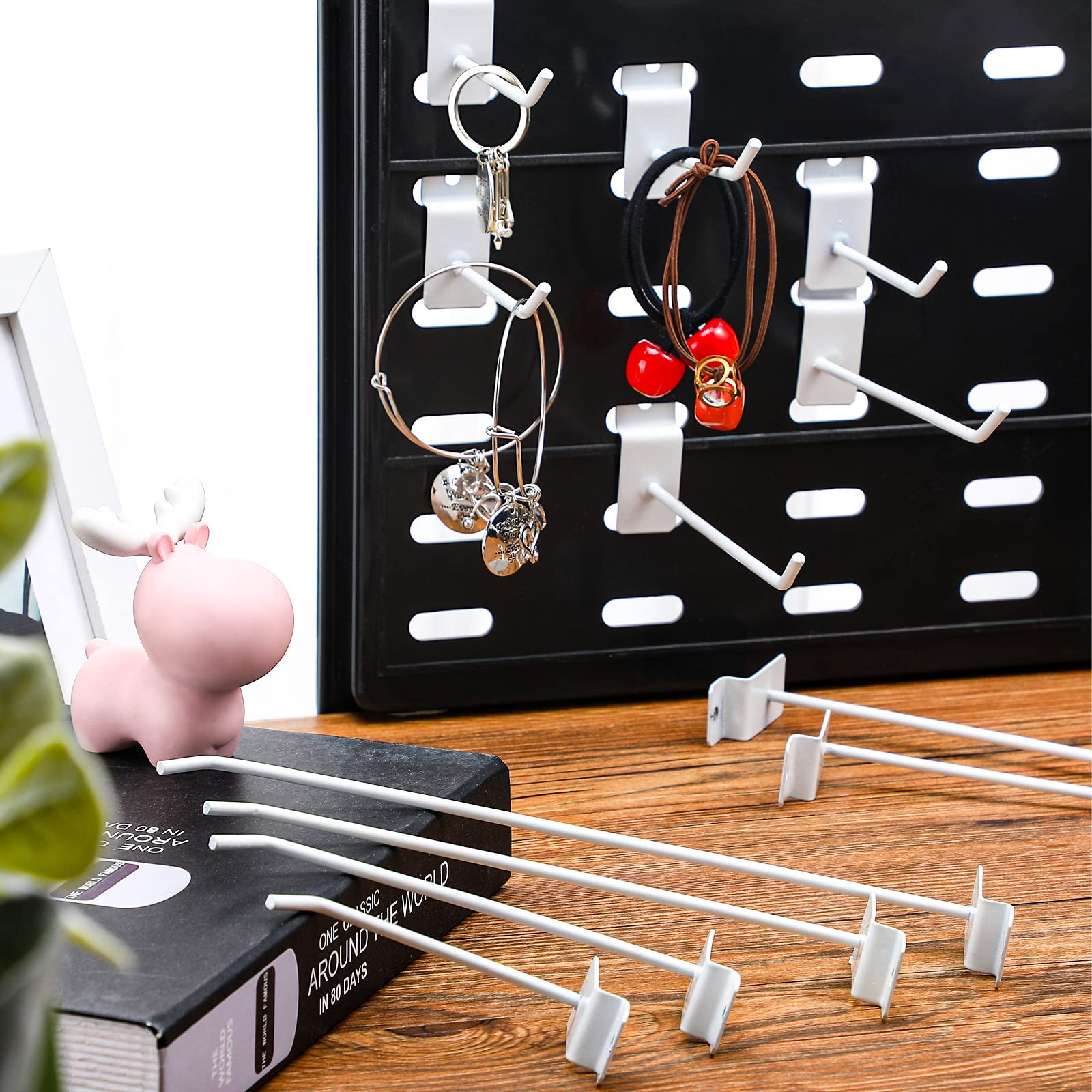 80 Pcs Heavy Duty Metal Slatwall Hooks - 4/6/8/10 Inch White Pegboard Hooks for Garage Organization & Retail Display - Durable Slat Wall Accessories for Shelving, Storage & Product Showcase