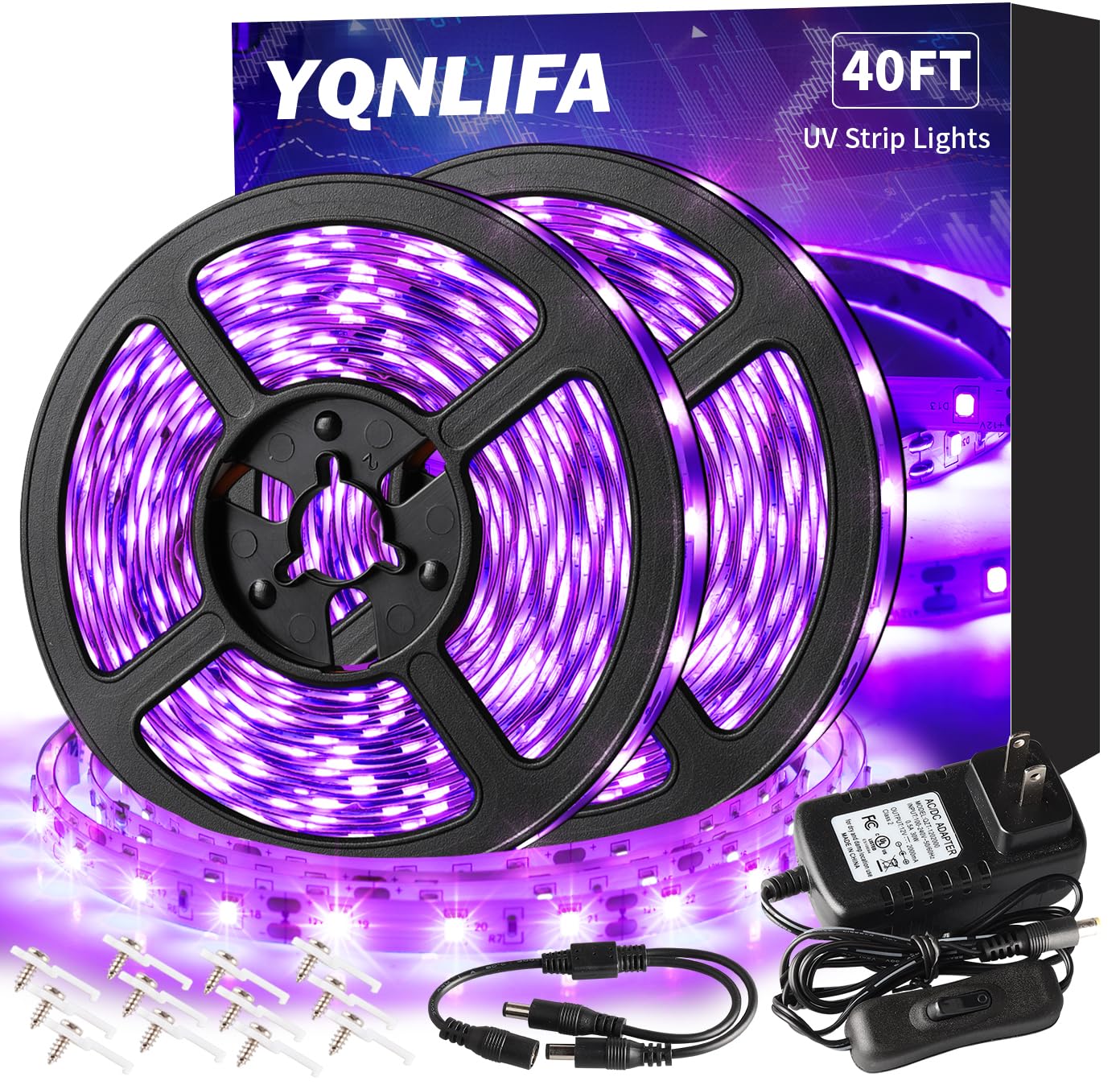 40FT Black Light Strip - 720 LEDs Flexible Adhesive UV Blacklight for Halloween, Neon Party, Birthday Decor - Perfect for Displaying Uranium Glass, Posters, Curing Resin & Home Decoration