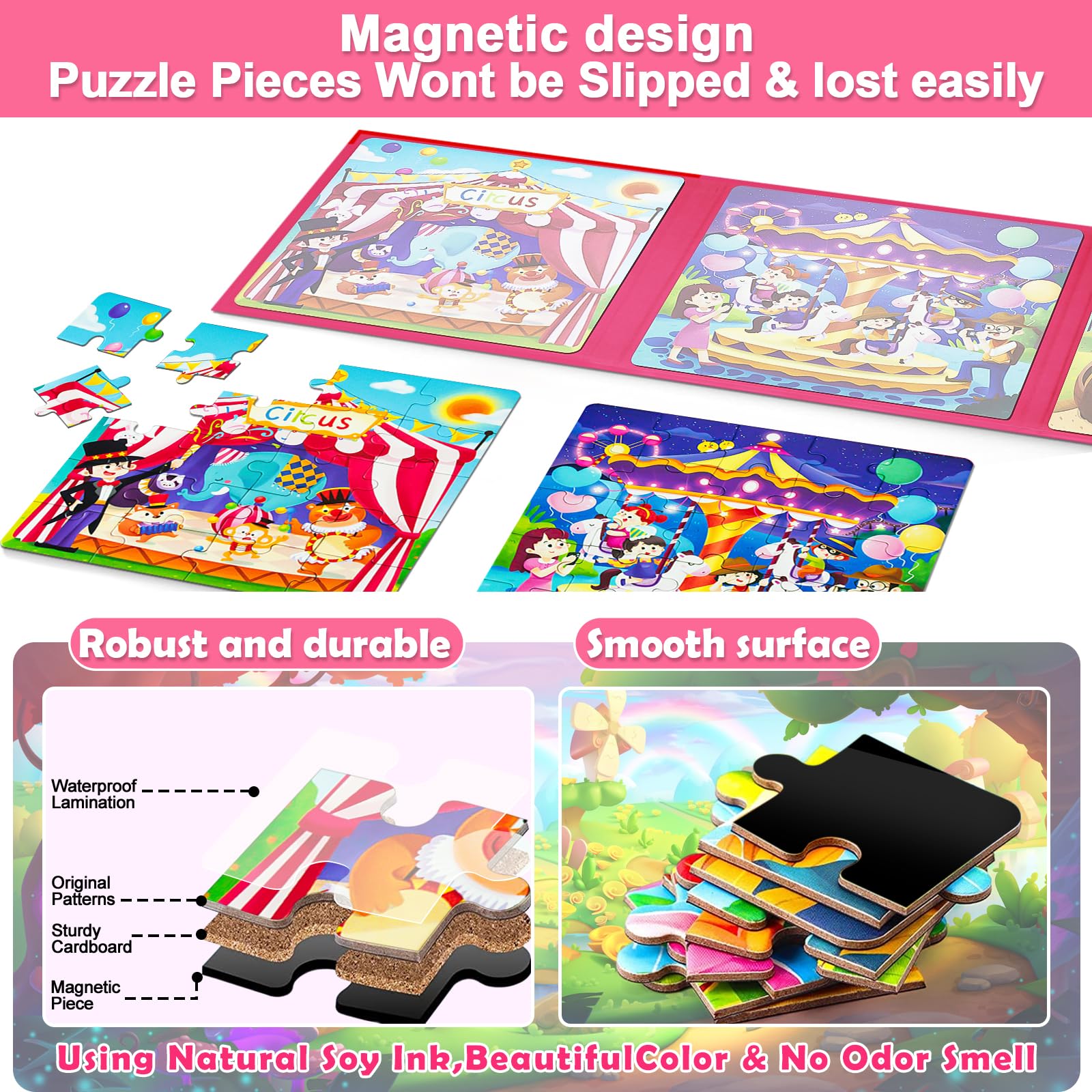 Magnetic Jigsaw Puzzle for Kids 3-5 - Montessori Travel Toy for Toddlers - Perfect for Preschool Learning & Road Trips