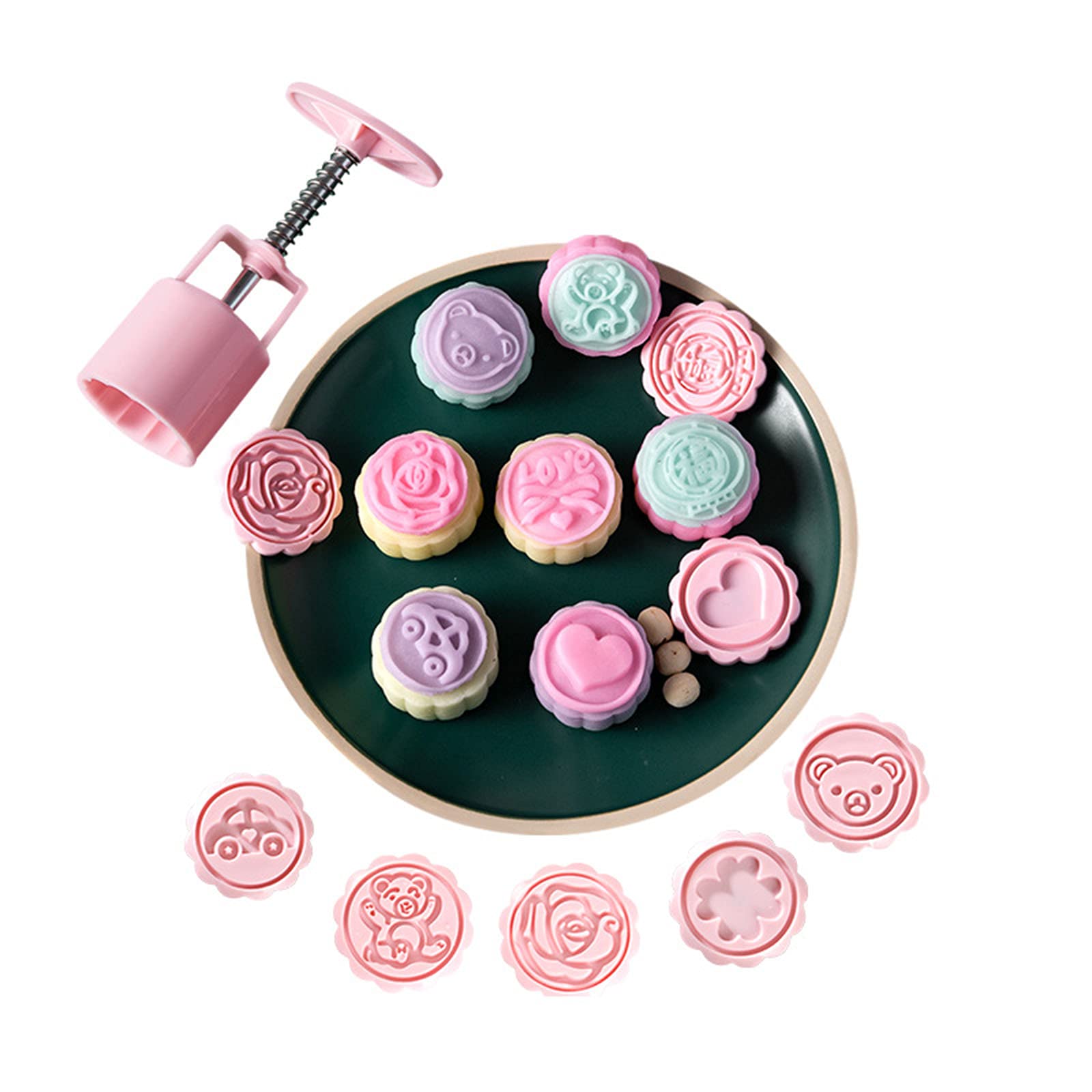 Adjustable Thickness 3D Cartoon Mooncake Mold - DIY Hand Press Cookie Stamps with 8 Patterns (50g) - Perfect for Mid-Autumn Festival Baking, Homemade Desserts & Holiday Gift Making