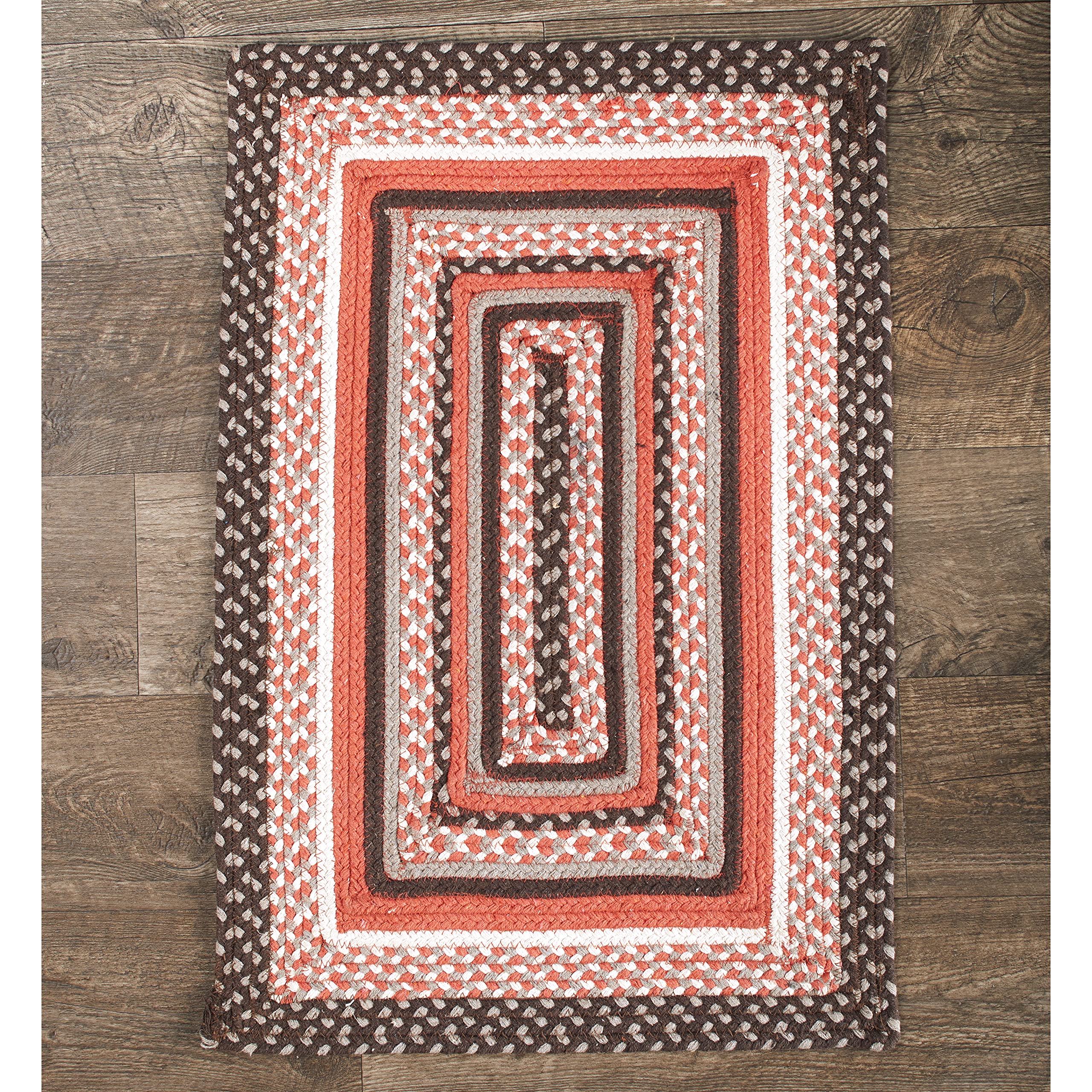 Handwoven Country Braided Rug - Rustic Farmhouse Style Jute Area Rug for Kitchen, Bathroom & Entryway - 60x84 Inch Red - Perfect for Farmhouse Decor, Cozy Living Room & Bedroom Floor Covering