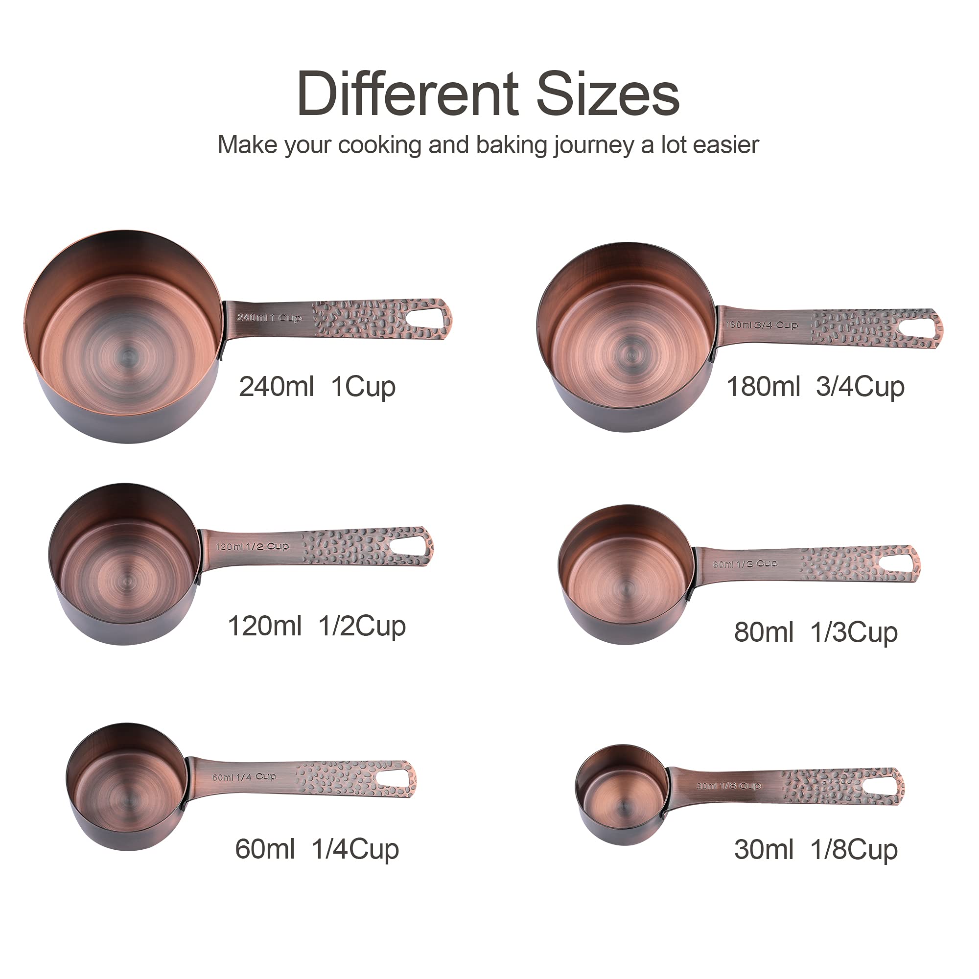 Smithcraft Copper Measuring Cups and Spoons Set - 6-Piece Metric & US Measuring Cups & 7-Piece Spoons with Leveler - Stainless Steel Copper Plated for Baking, Cooking & Kitchen - Perfect for Measuring Dry & Liquid Ingredients, Flour, Sugar, Spices