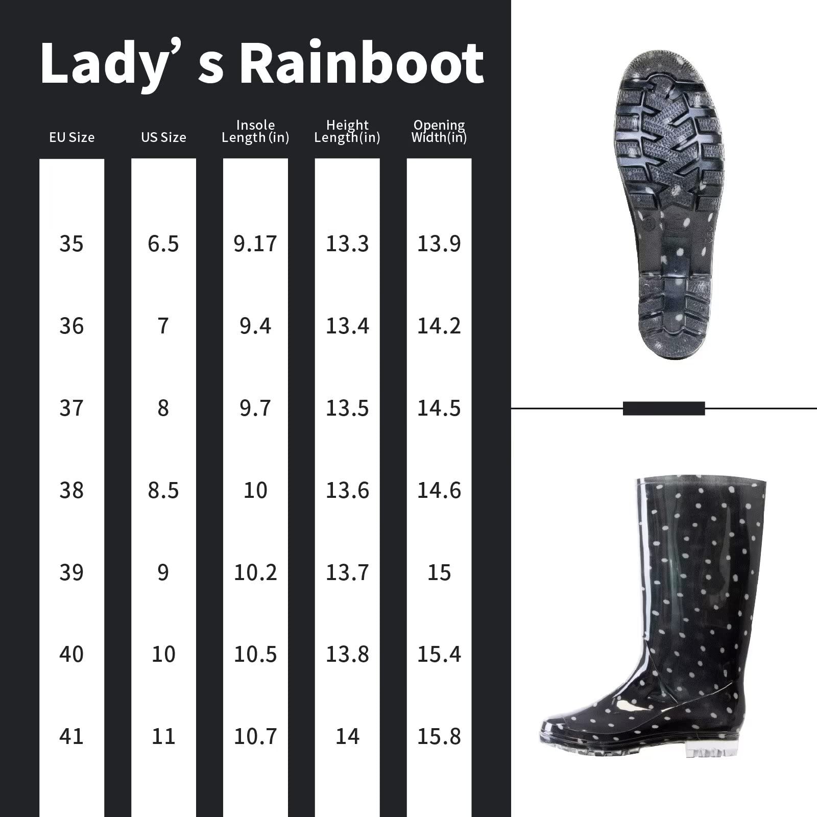 DaeRainy Women's Knee High Waterproof Rain Boots - Slip On Garden Boots for Walking, Hiking & Outdoor Activities