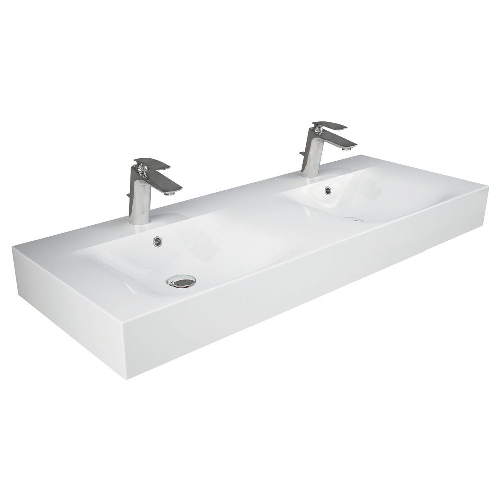 Fienza 12101AWHA RAK Des 121 Wall Mount Bathroom Sink with Two Tap Holes in Alpine White - Perfect for Modern Bathroom Vanities and Powder Rooms