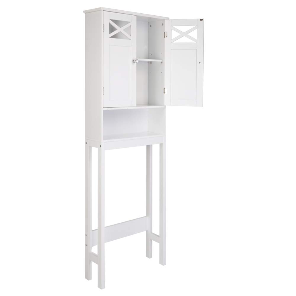 MengK FCH White Double Door Bathroom Toilet Cabinet - Perfect for Small Bathrooms & Powder Rooms Storage Organization