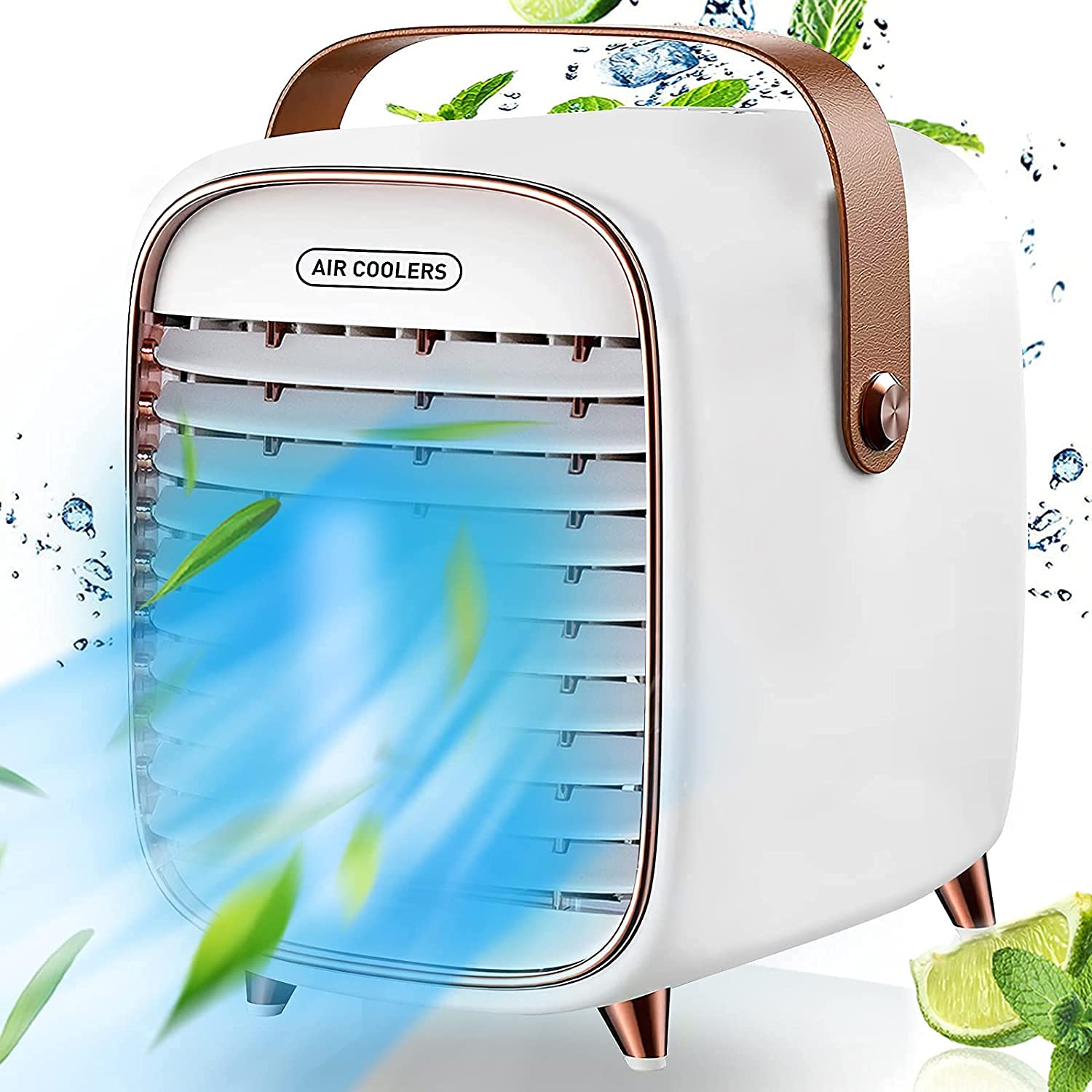 Portable Air Conditioner & Evaporative Air Cooler - 3 Speed Mini Personal Air Cooler with Handle, Quiet Cordless Cooling Fan for Bedroom, Office, Dorm, Car & Camping (White) | Perfect for Summer Heat Relief & Indoor/Outdoor Use